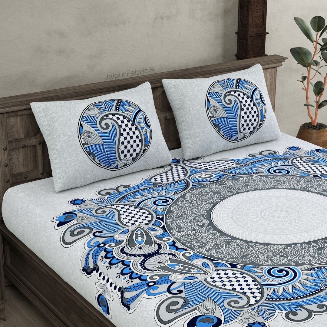 JaipurFabric® Cosmic Kolam Royal Blue Double Bedsheet
