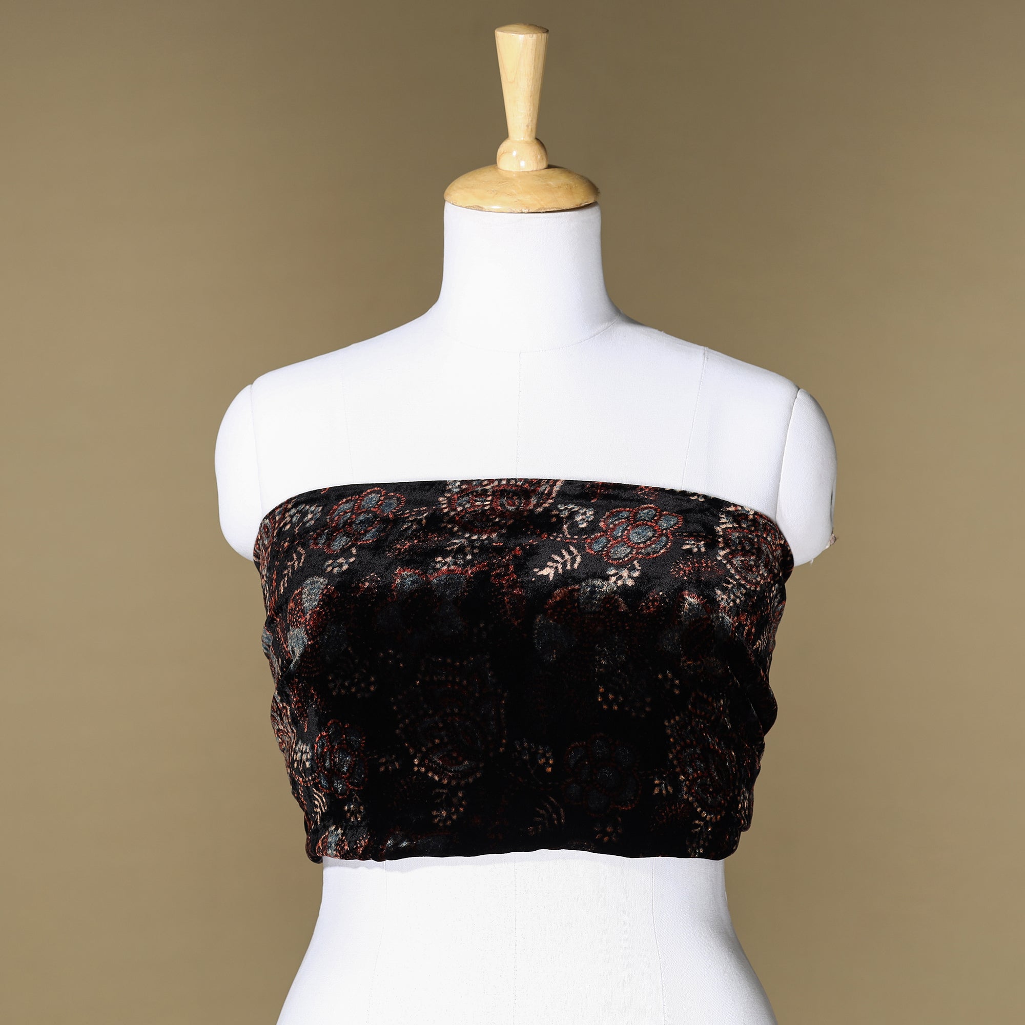 AJRAKH BY SUFIYAN ISMAIL KHATRI Black - Ajrakh Hand Block Printed Velvet Blouse Piece