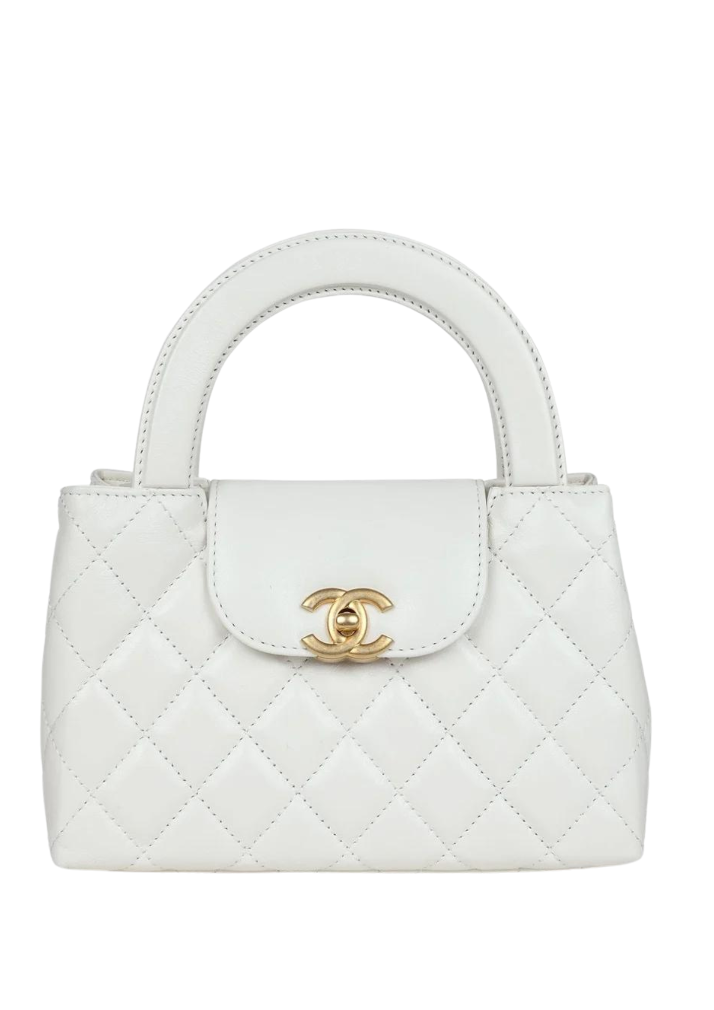 Cop Underdog Chanel Small Kelly Shopper White Shiny Aged Calfskin Brushed Gold Hardware