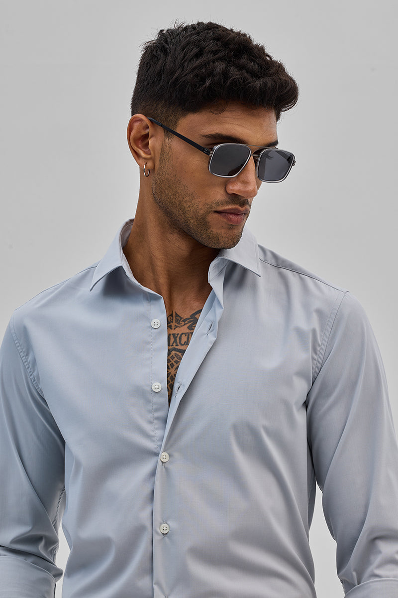 SNITCH Light Blue Slim Fit Stretch Shirt - view 5