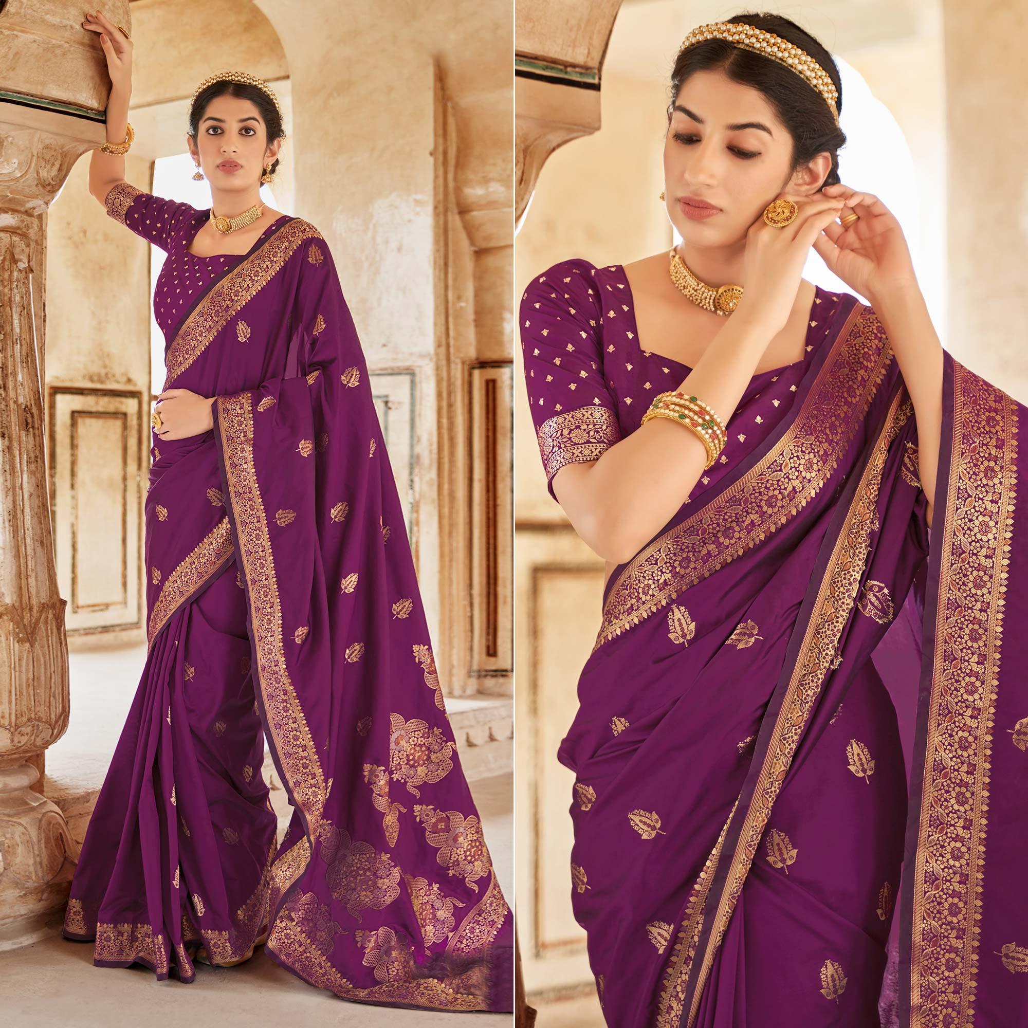 Peachmode Maganta Festive Wear Woven Banarasi Silk Saree