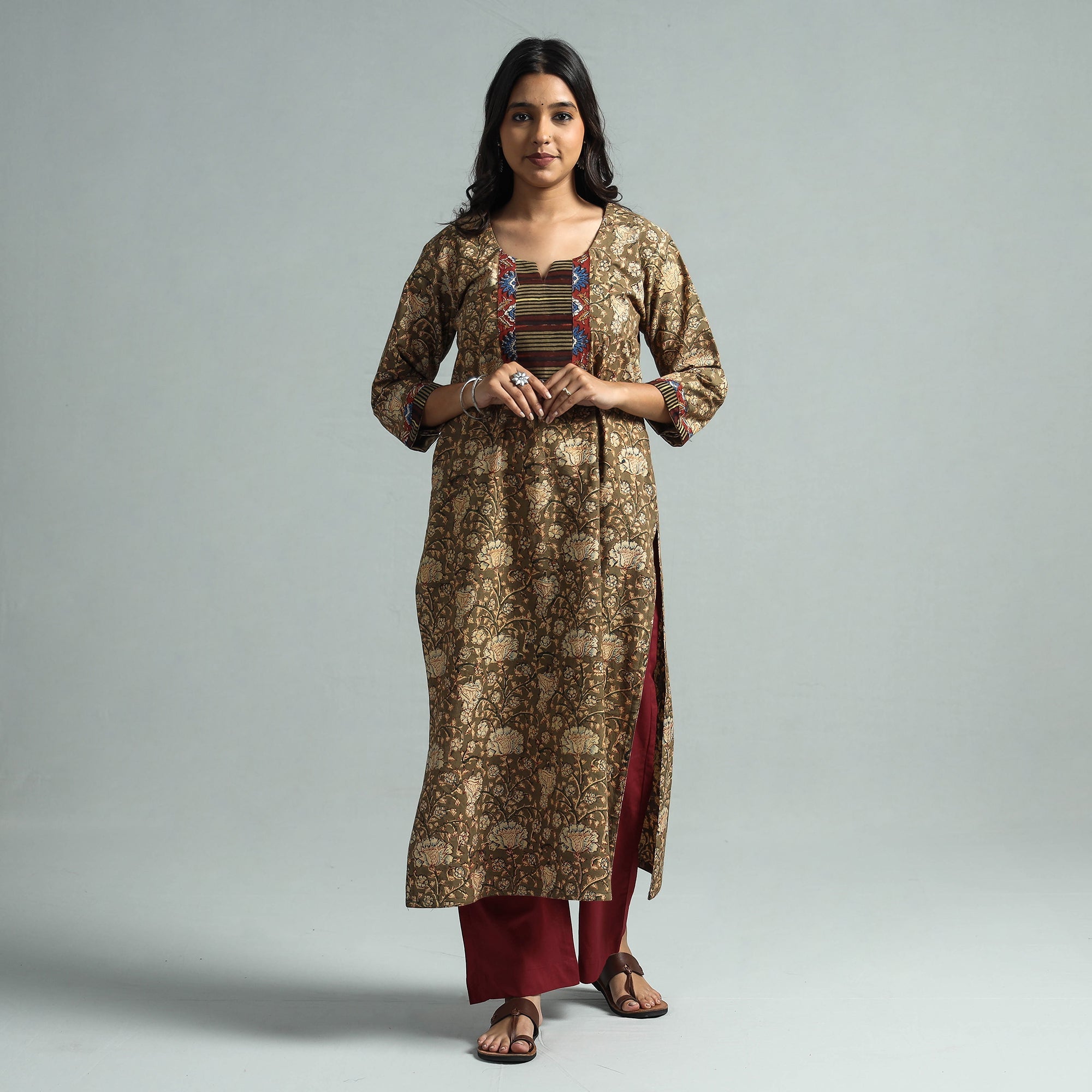 ITOKRI CASUALS Brown - Pedana Kalamkari Block Printed Cotton Kurta with Palazzo Set
