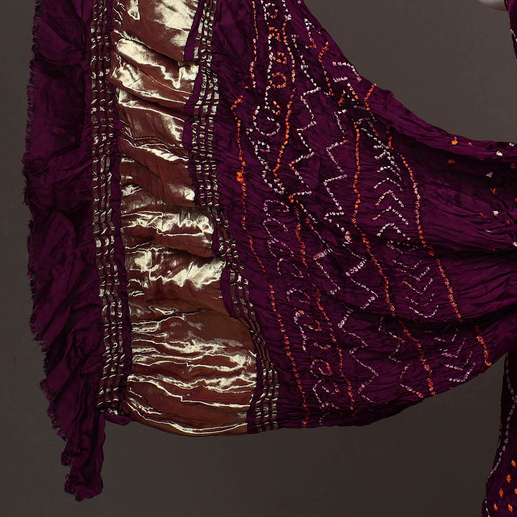 KACHCHH JI CHHAAP Purple - 3pc Modal Silk Kutch Bandhani Dress Material 06 - view 4