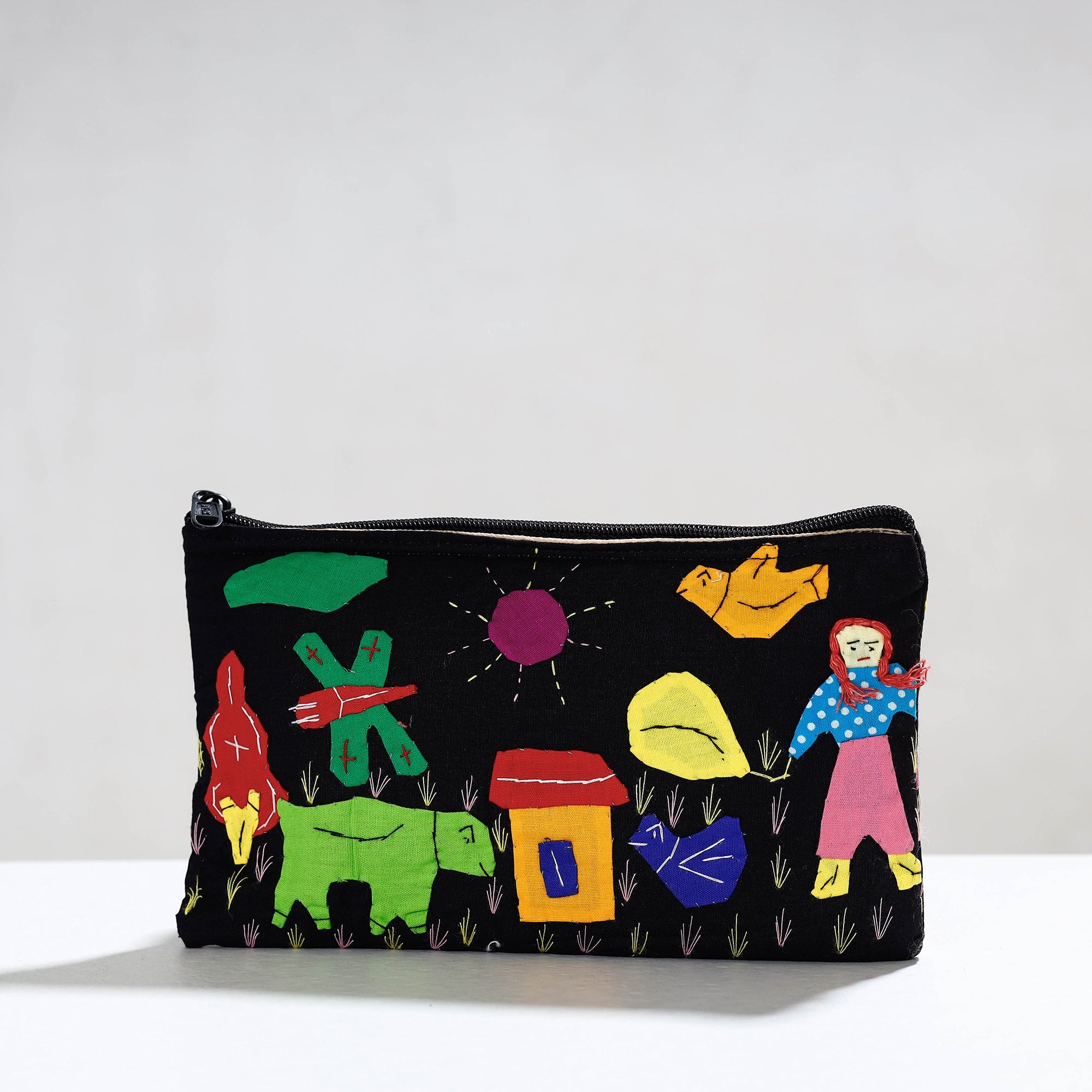 ASHOKA ASSEMBLE - CELEBRATING CRAFTS OF ODISHA Black - Pipli Applique Work Cotton Cosmetic Pouch