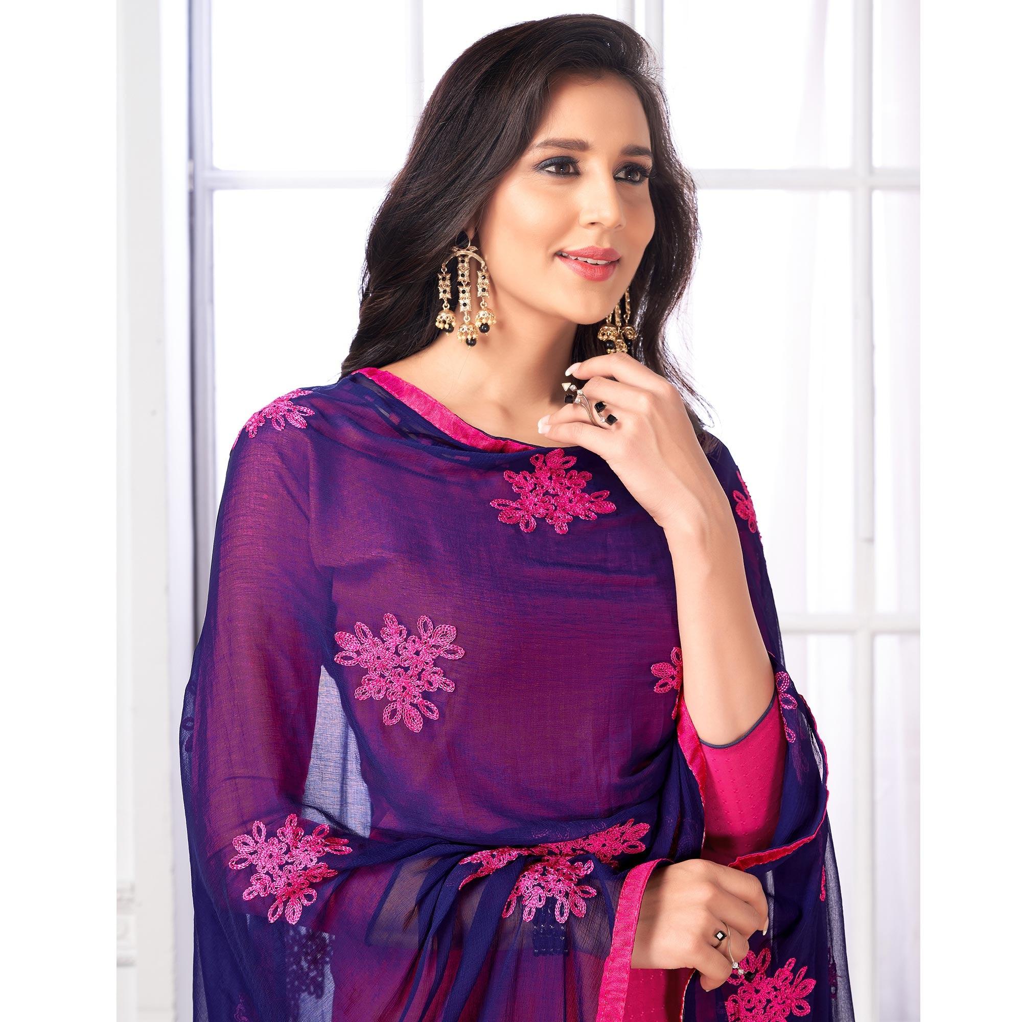 Peachmode Charming Pink Colored Partywear Embroidered Cotton Suit - view 3