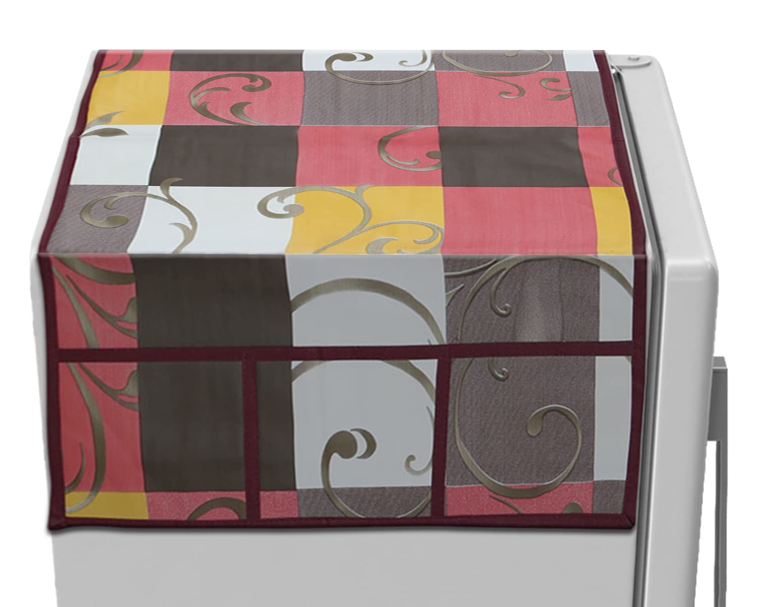 Heart Home Multicheck Printed PVC Fridge Top Cover, Protect for Scratches, Wear & Tear and Dust with 6 Utility Side Pockets (Multicolor) - view 4