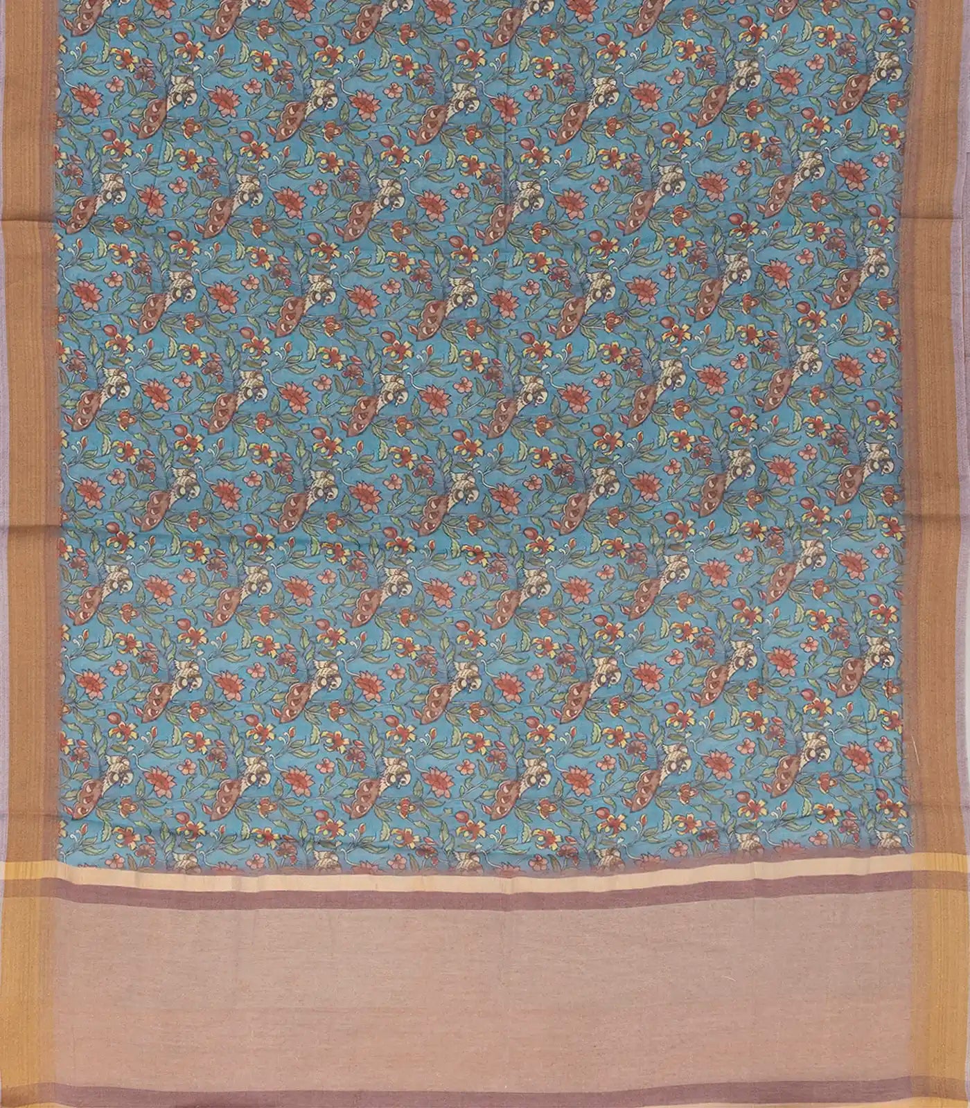 RmKV Light Blue Woven Blended Dupion Saree With Printed Floral Vine Motifs-Light Blue - view 2