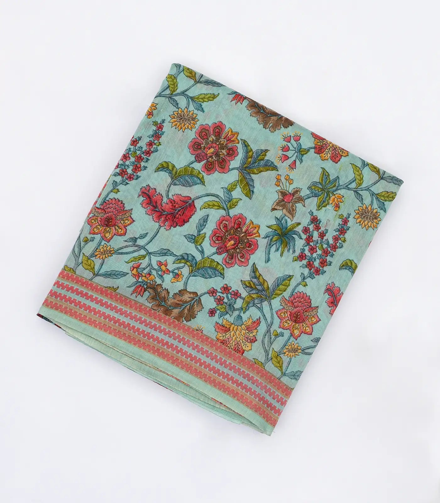 RmKV Light Blue Handloom Chanderi Cotton Saree With Printed Floral Motifs