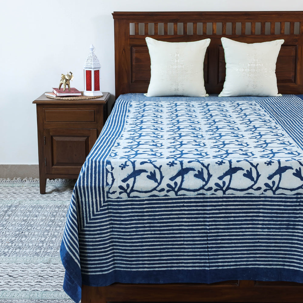 BINDAAS UNLIMITED Blue - Block Art Print Cotton Single Bindaas Bed Sheet (93 x 60 in)