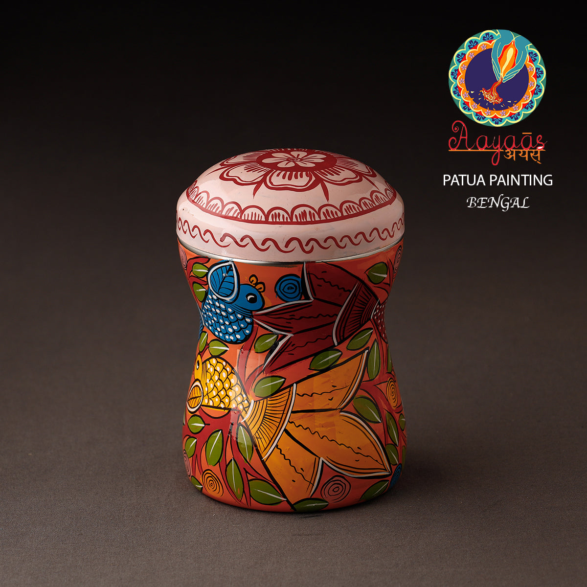 AAYAAS Bengal Patua Handpainted Stainless Steel Multi Utility Container