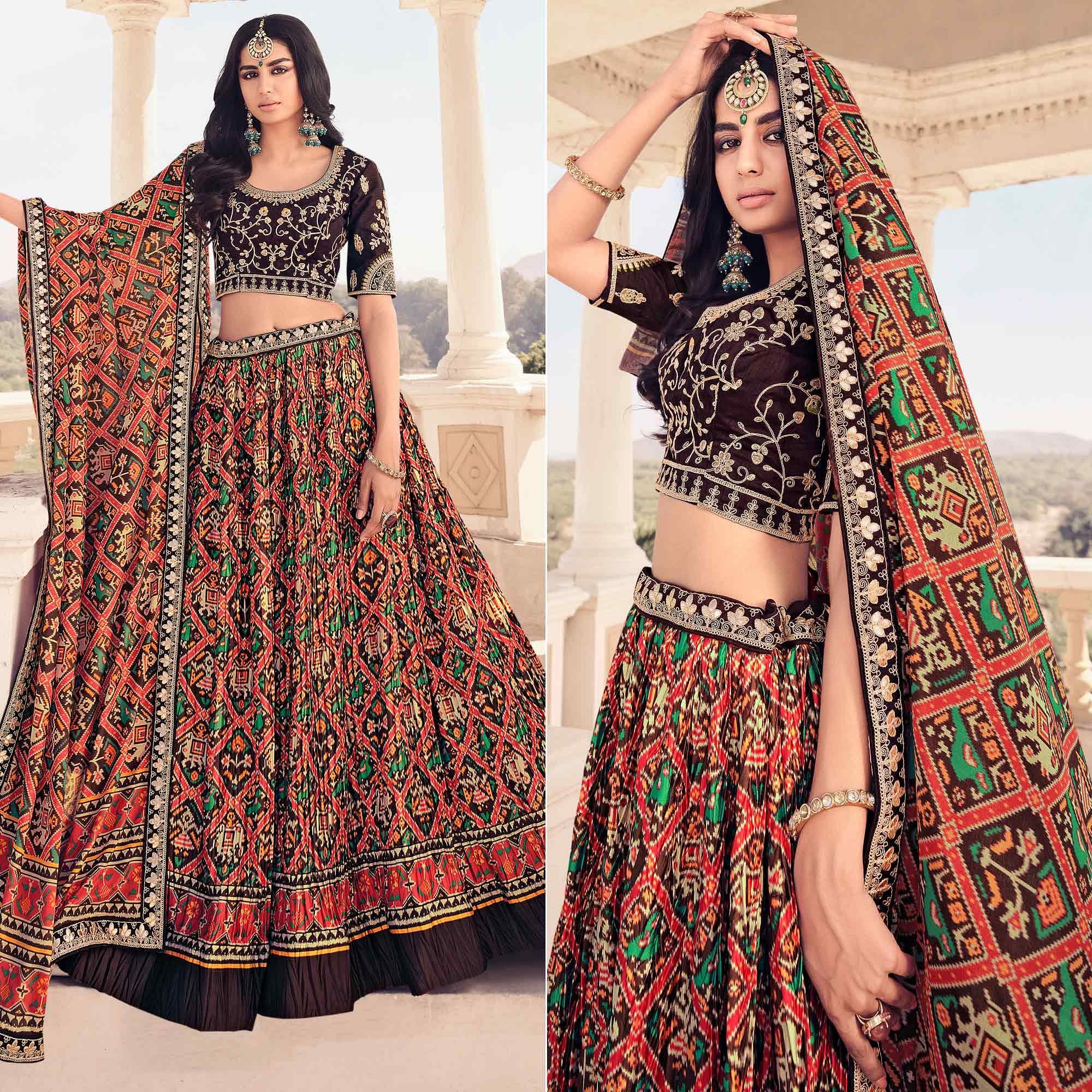 Peachmode Multi Festive Wear Satin Digital Floral Printed Lehenga Choli