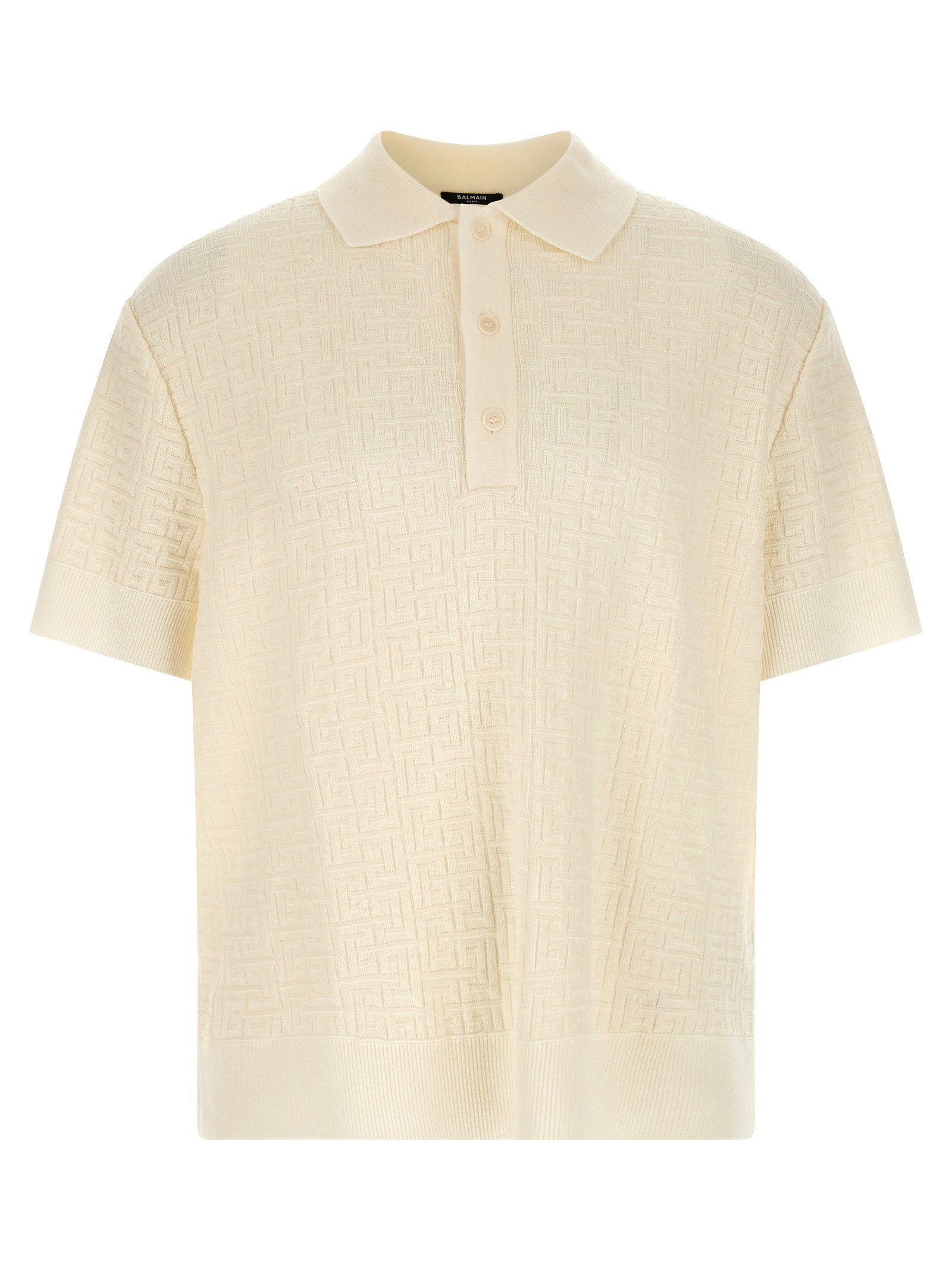 Balmain Monogram Jacquard Polo Shirt – 66% wo, 30% li, 4% pa