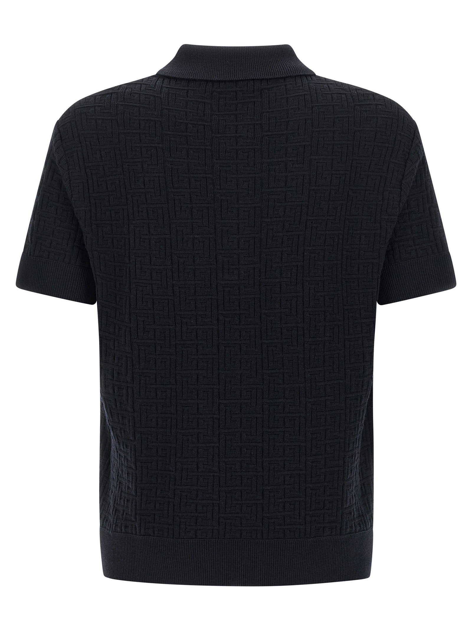 Balmain Monogram Knit Polo Shirt – 66% wo, 30% li, 4% pa - view 2