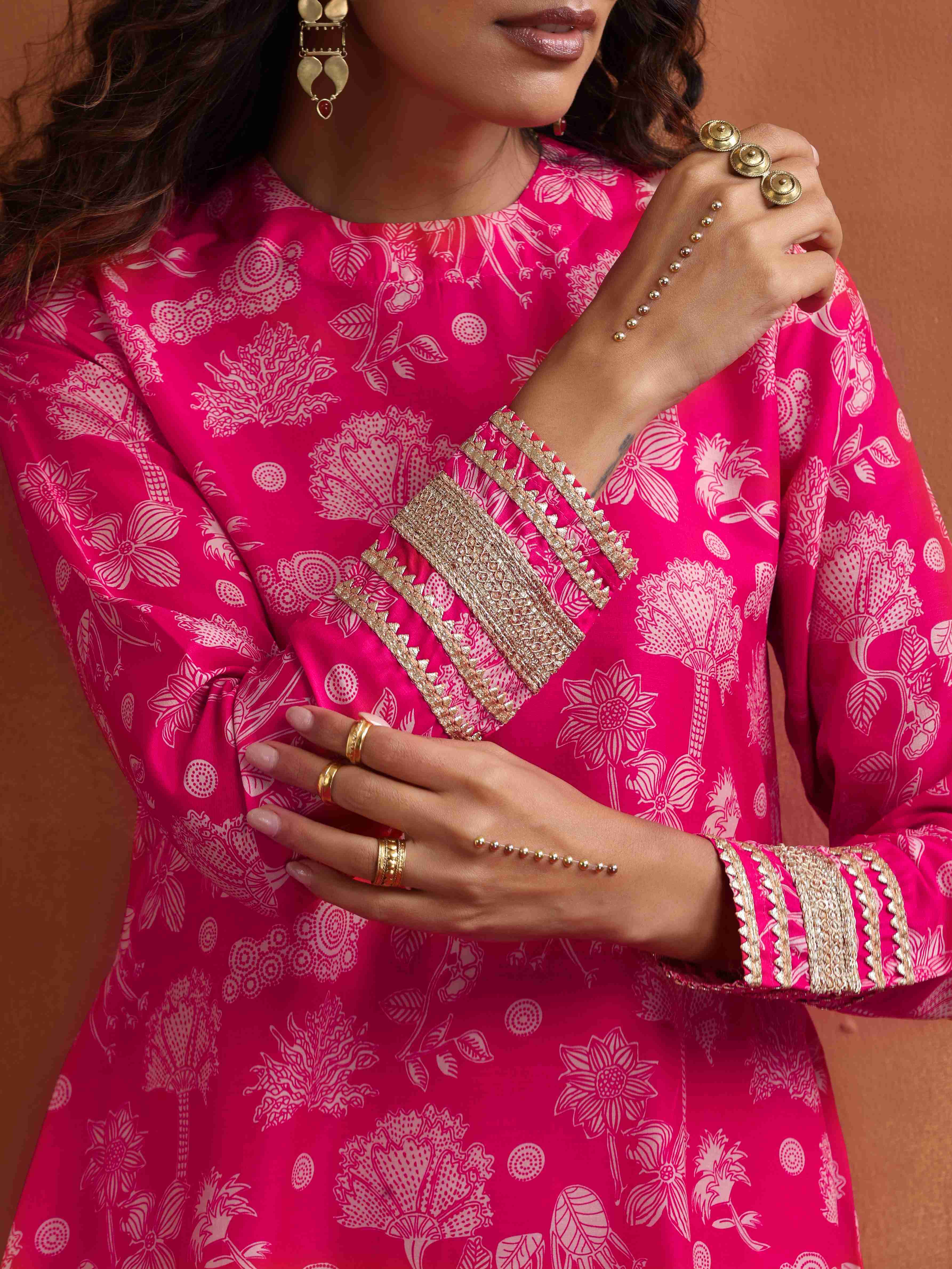 trueBrowns Red Print Sharara Set - view 5