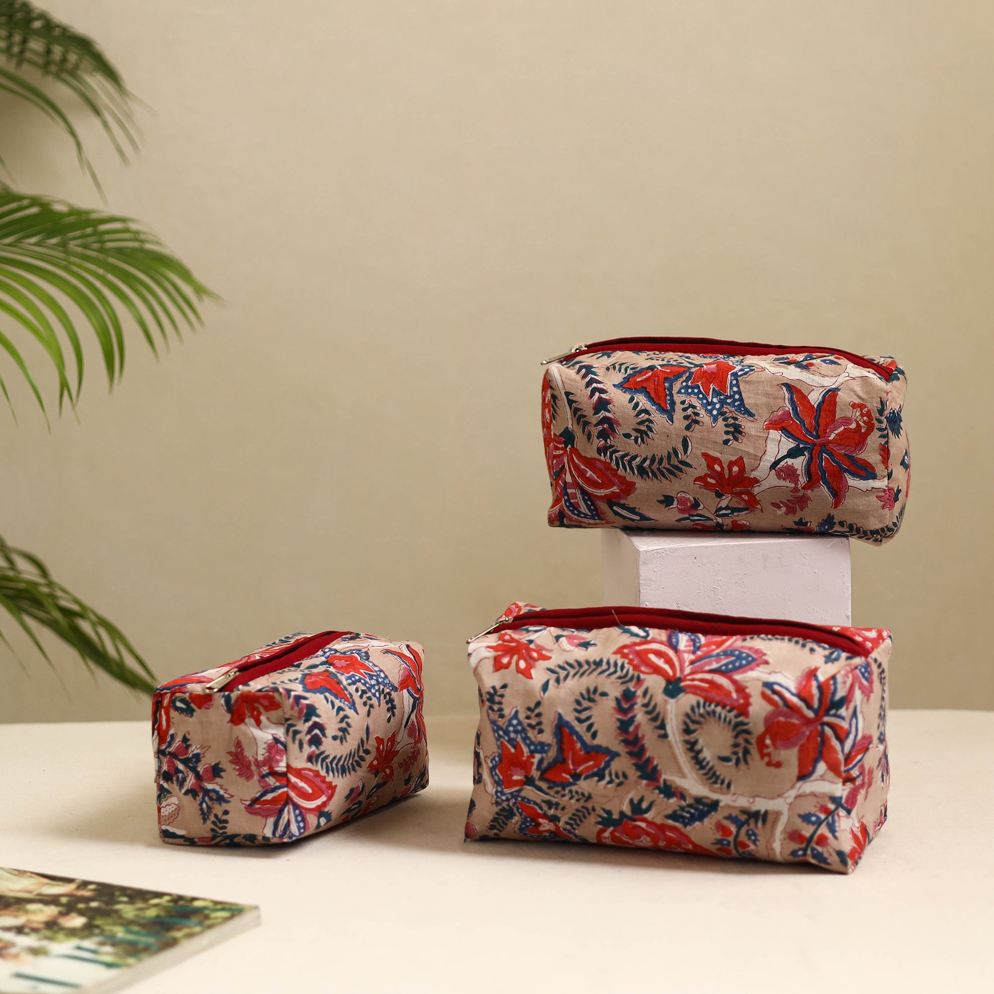 NOORI BAZAR Beige - Handmade Cotton Toiletry Bags (Set of 3) 10