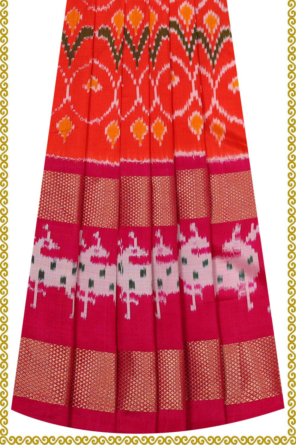 Kalanjali Ikat Orange Pavada Unstitched Set