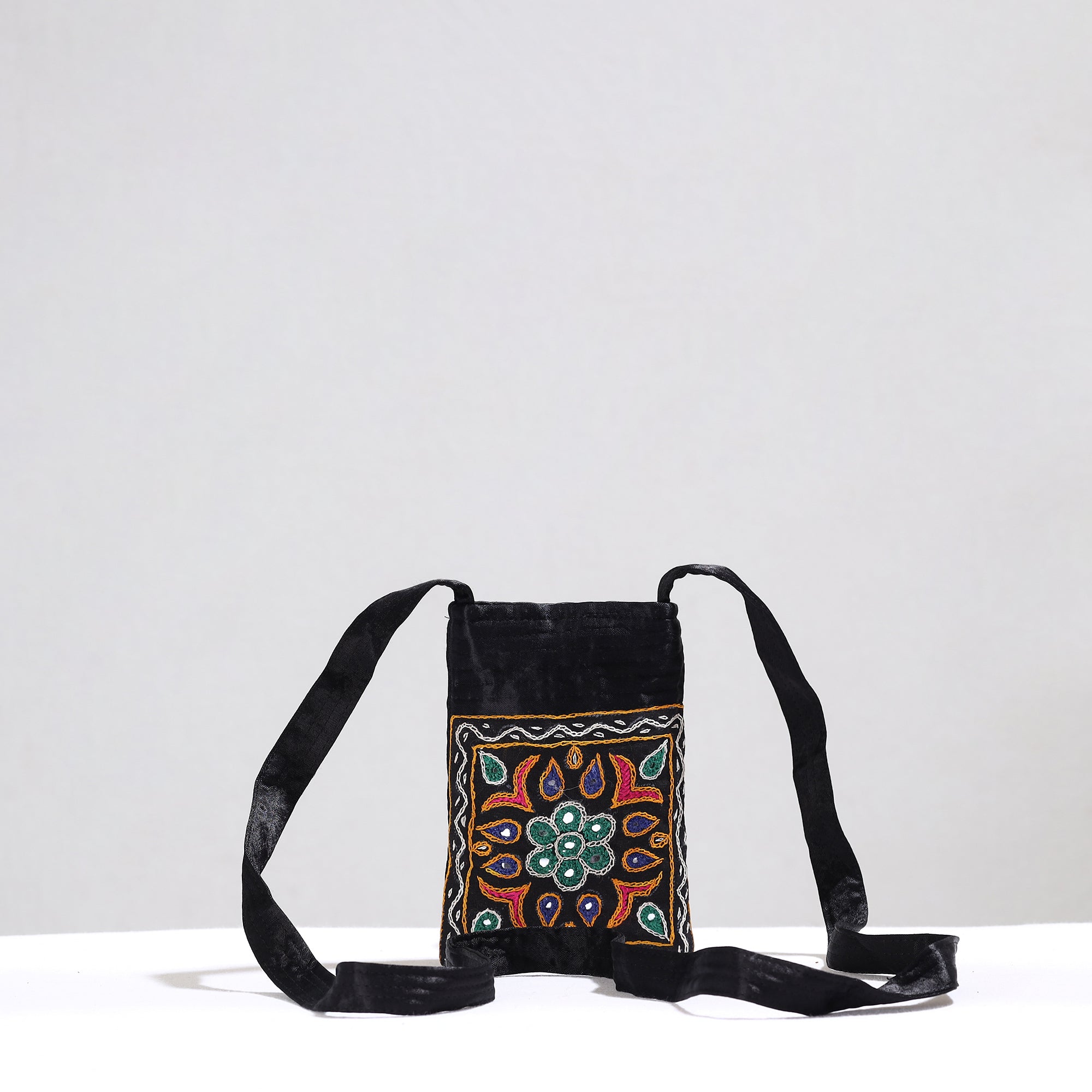 KACHCHH JI CHHAAP Black - Kutch Pakko Hand Embroidery Mirror Work Mashru Silk Sling Bag 87 - view 2