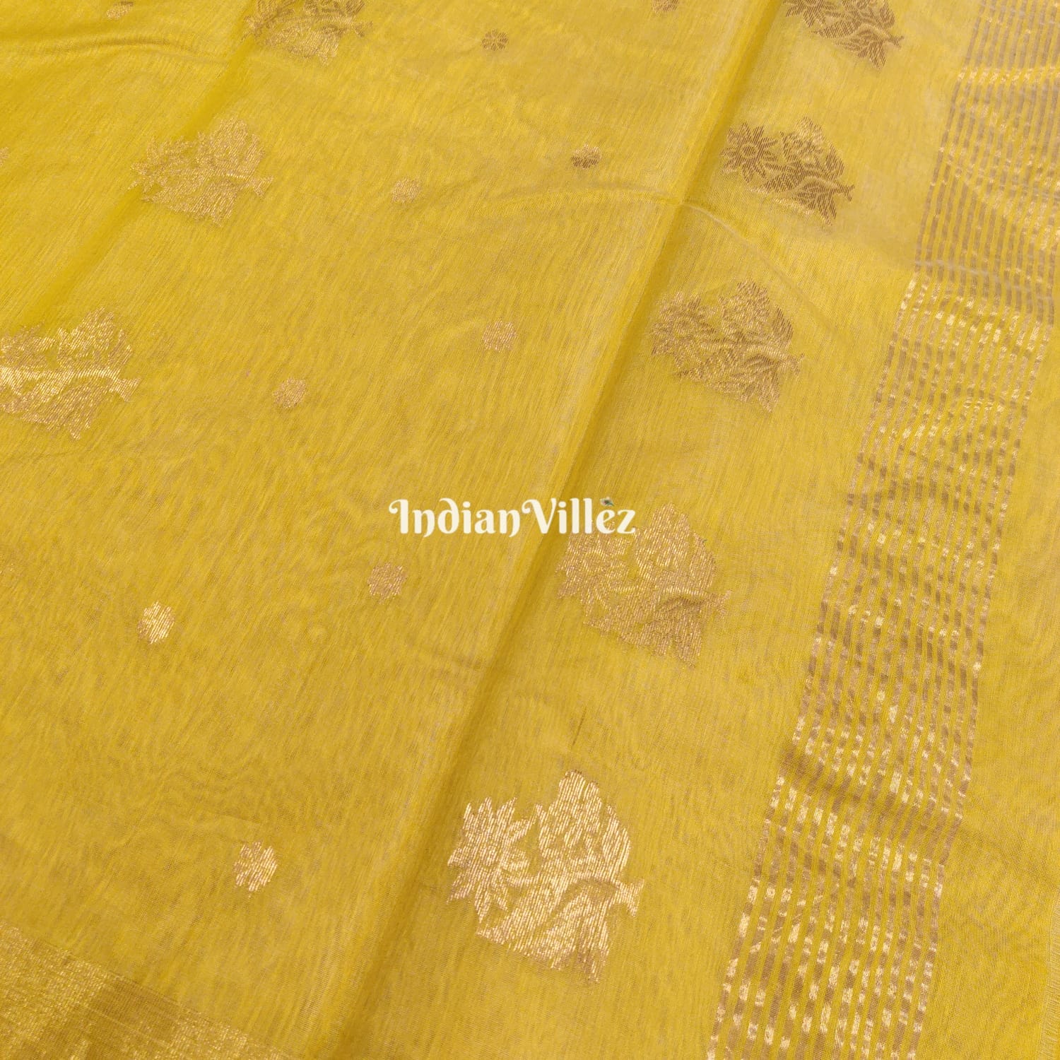 IndianVillèz Yellow Flower Design Handloom Pure Chanderi Silk Saree - view 2