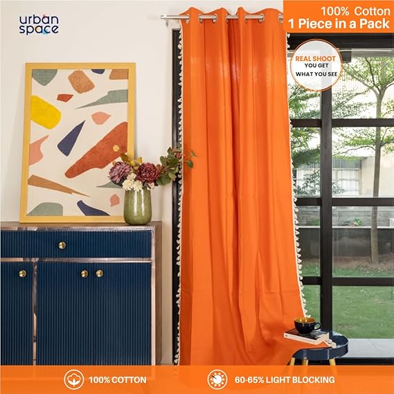 Urban Space -Home Furnishing Store Premium 100% Cotton Curtain for Window & Curtains for Door - Pack of 1 Curtain, Aura Orange - view 4