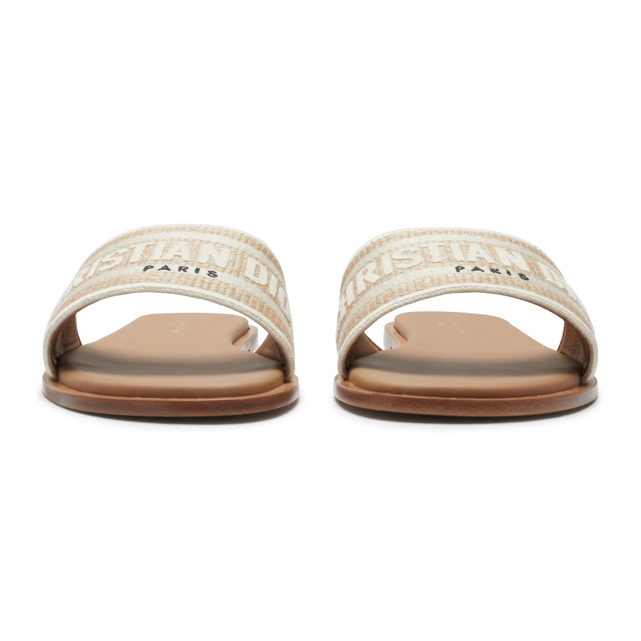 Dior Dway Embroidered Cotton Beige Slides - view 3