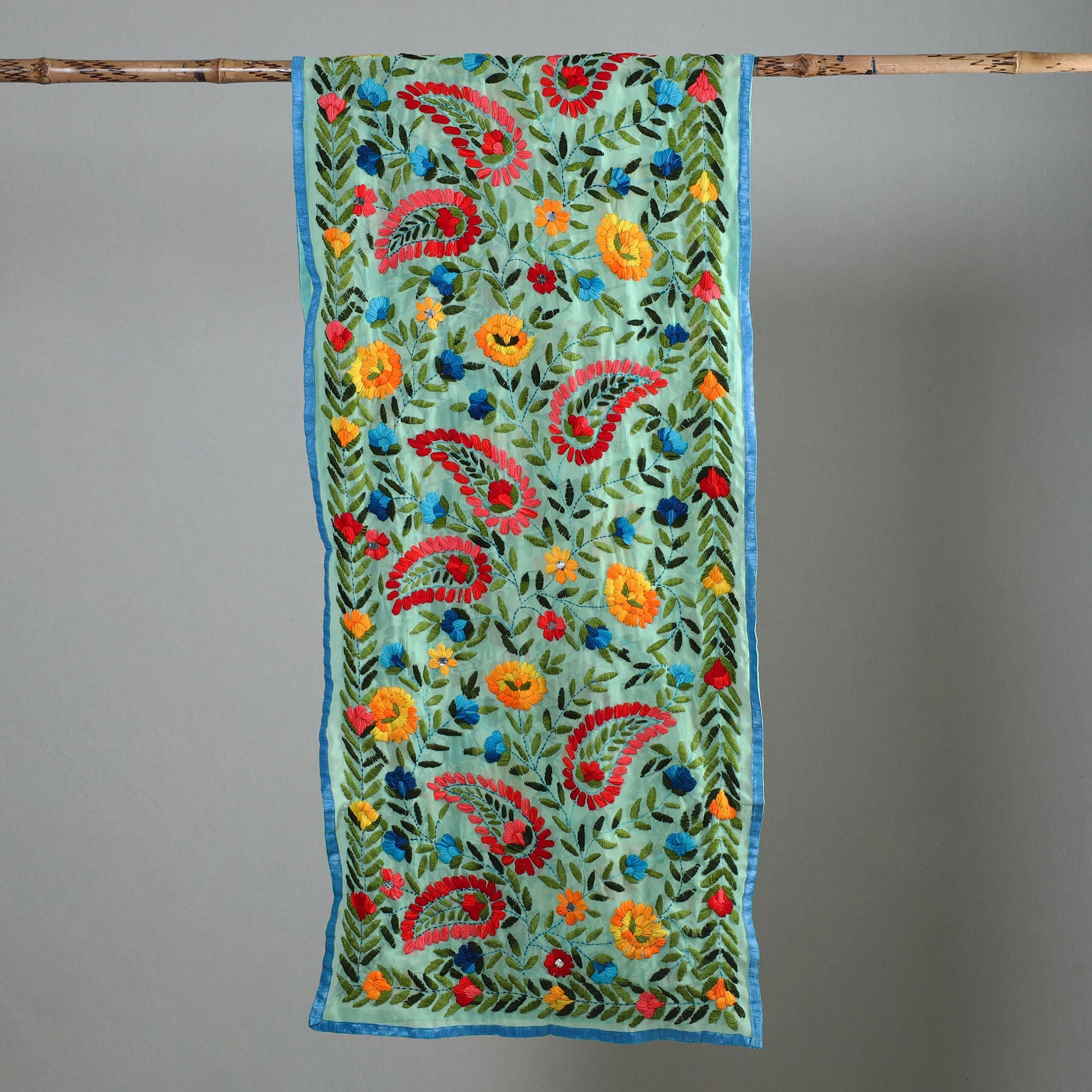 ITOKRI CRAFTS INITIATIVE Green - Ranihati Chapa Work Phulkari Embroidery Georgette Stole - view 2