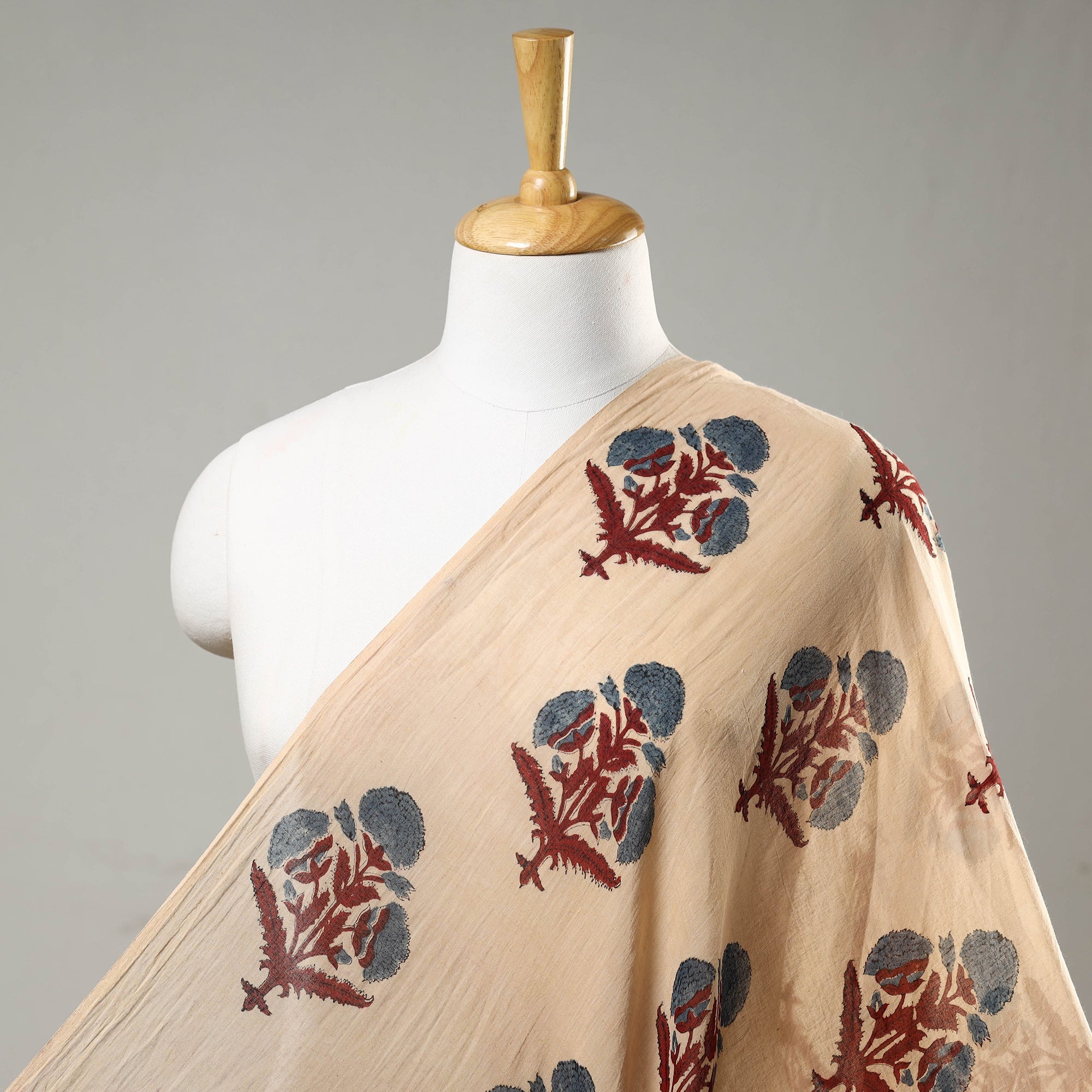 KACHCHH JI CHHAAP Beige - Ajrakh Hand Block Printed Mul Cotton Fabric