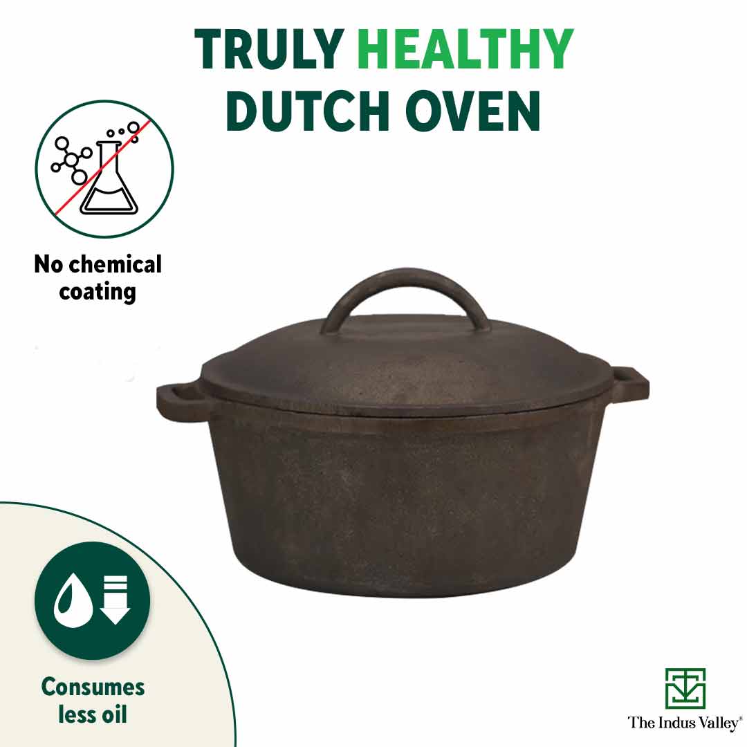 The Indus Valley CASTrong Cast Iron Dutch Oven/ Casserole with Lid,Pre-seasoned, 100% Pure, Toxin-free, Induction, 27cm, 5 Liter, 6.83kg - view 4