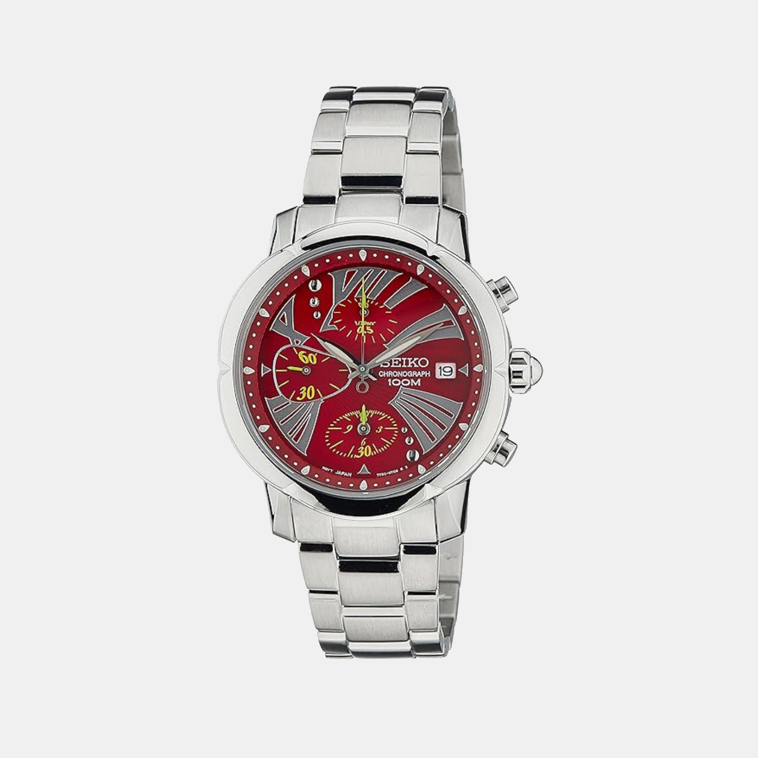 Seiko Criteria Women Quartz Red Dial Chronograph Stainless Steel Watch SNDY05P1