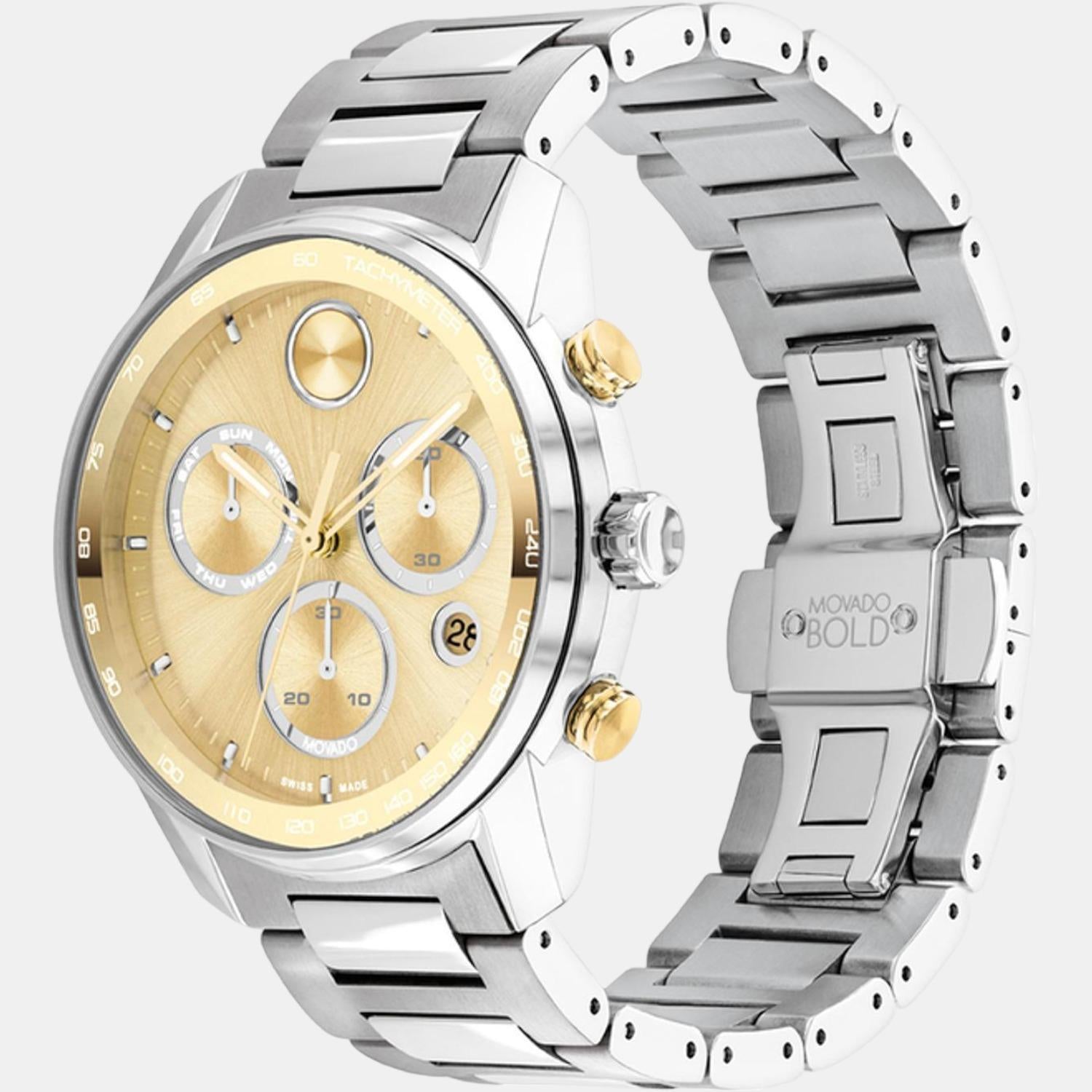 Movado Bold Verso Men Quartz Gold Dial Chronograph Stainless Steel Watch 3600907 - view 2