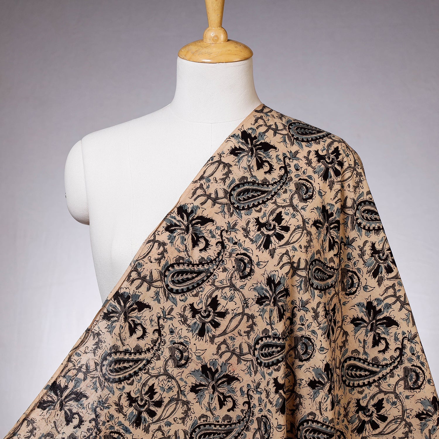 VENKATA BHANU KALAMKARI PEDANA Beige - Pedana Kalamkari Block Printed Cotton Fabric