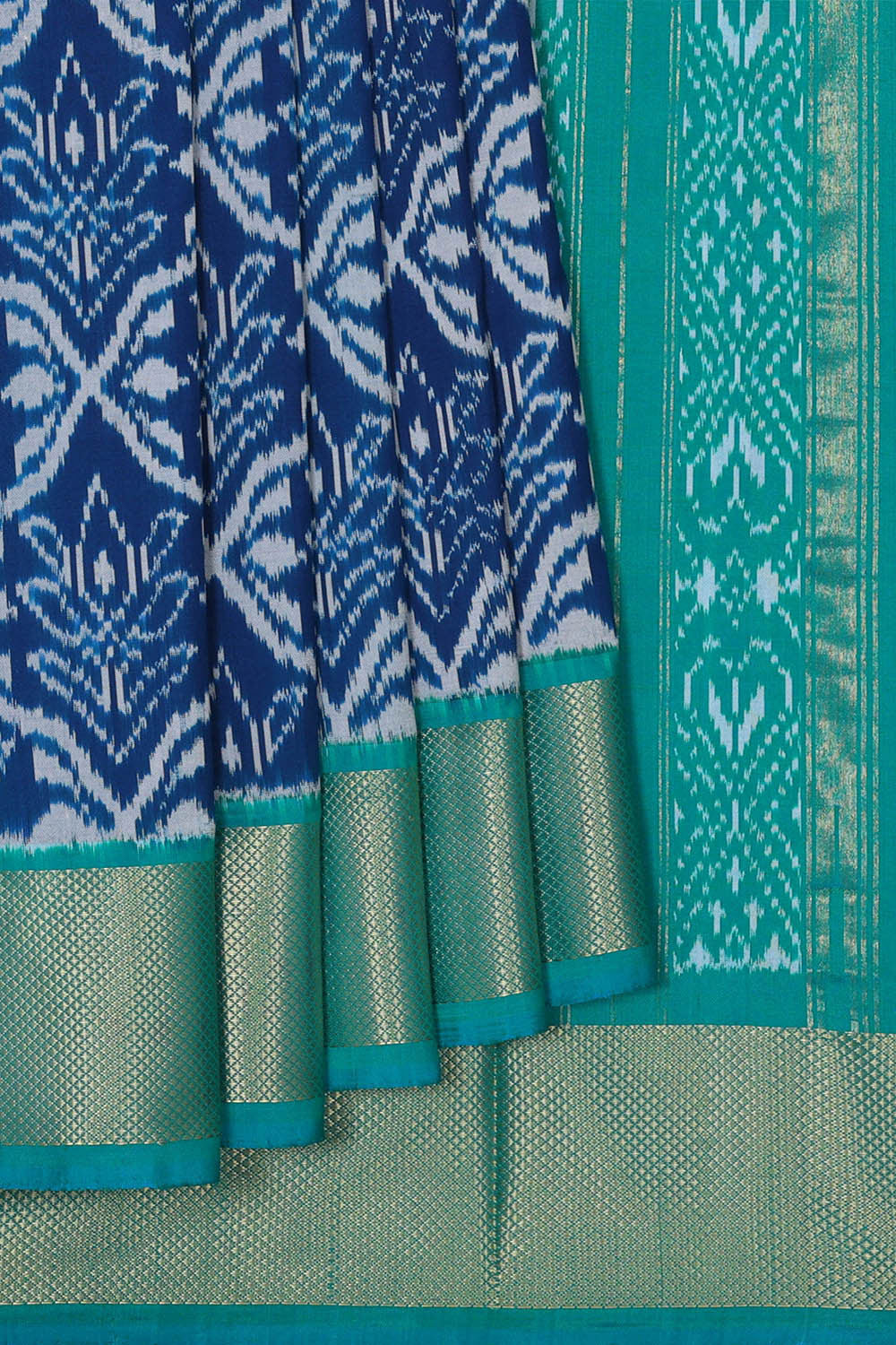 Kalanjali Ikat Silk Dark Blue Saree – Women's