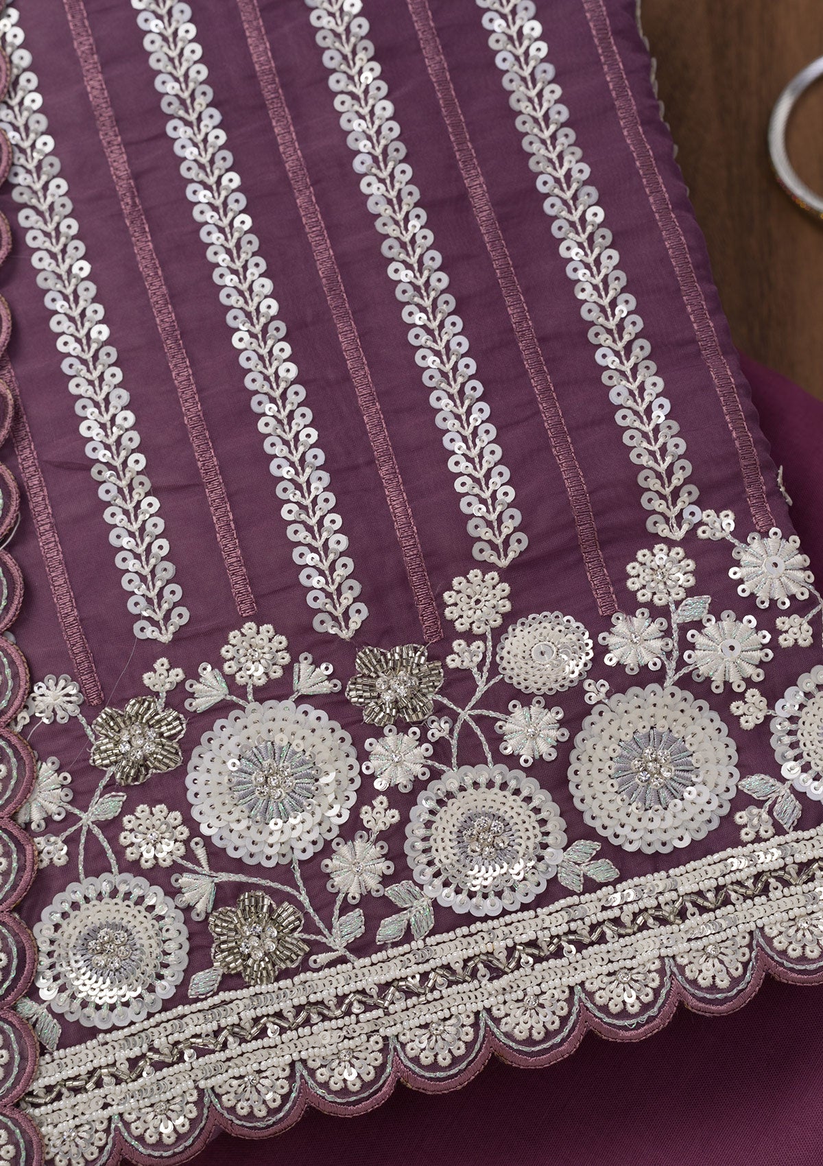 Koskii Purple Threadwork Tissue Unstitched Salwar Suit - view 2