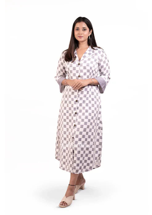 IndianVillèz Off White Odisha Ikat Designer Cotton Kurti