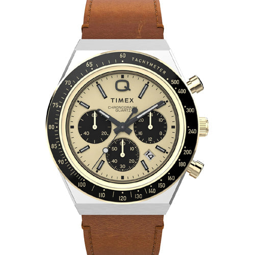 Timex Q Timex Men Gold-Tone Round Dial Analog Watch 40mm TW2W64400UJ
