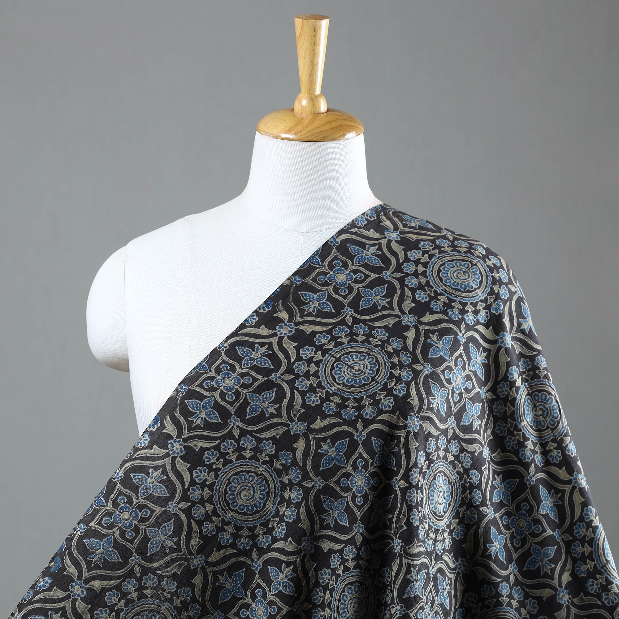 AJRAKH BY JABBAR KHATRI Black - Natural Dyed Cotton Ajrakh Print Fabric 45