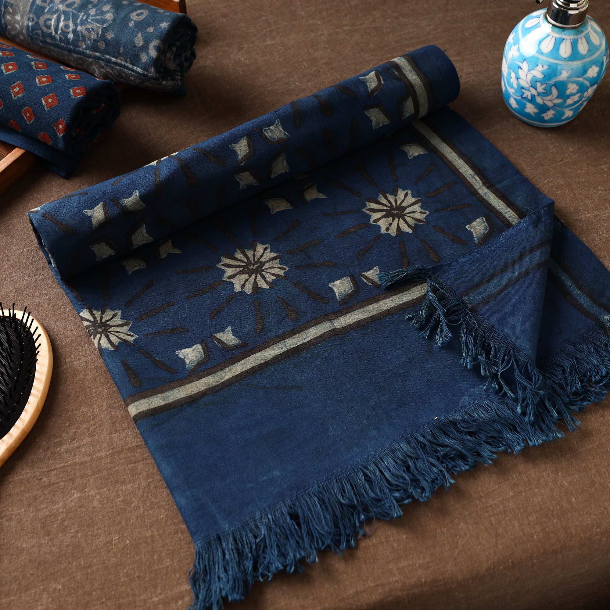 ITOKRI CRAFTS INITIATIVE Blue - Akola Block Printed Pure Handloom Cotton Towel