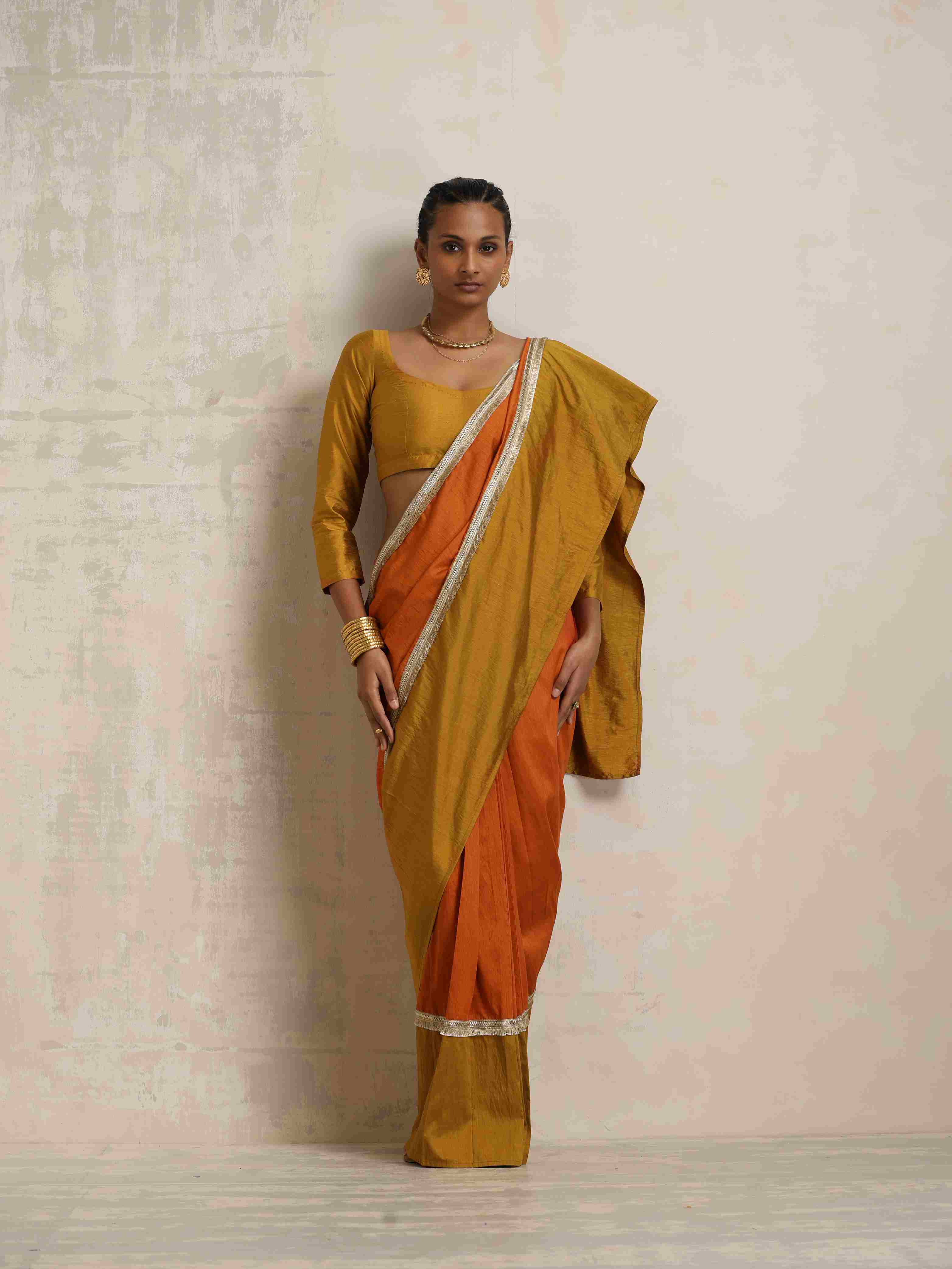 trueBrowns Orange Silk Ready To Wear Saree – Women's - view 2