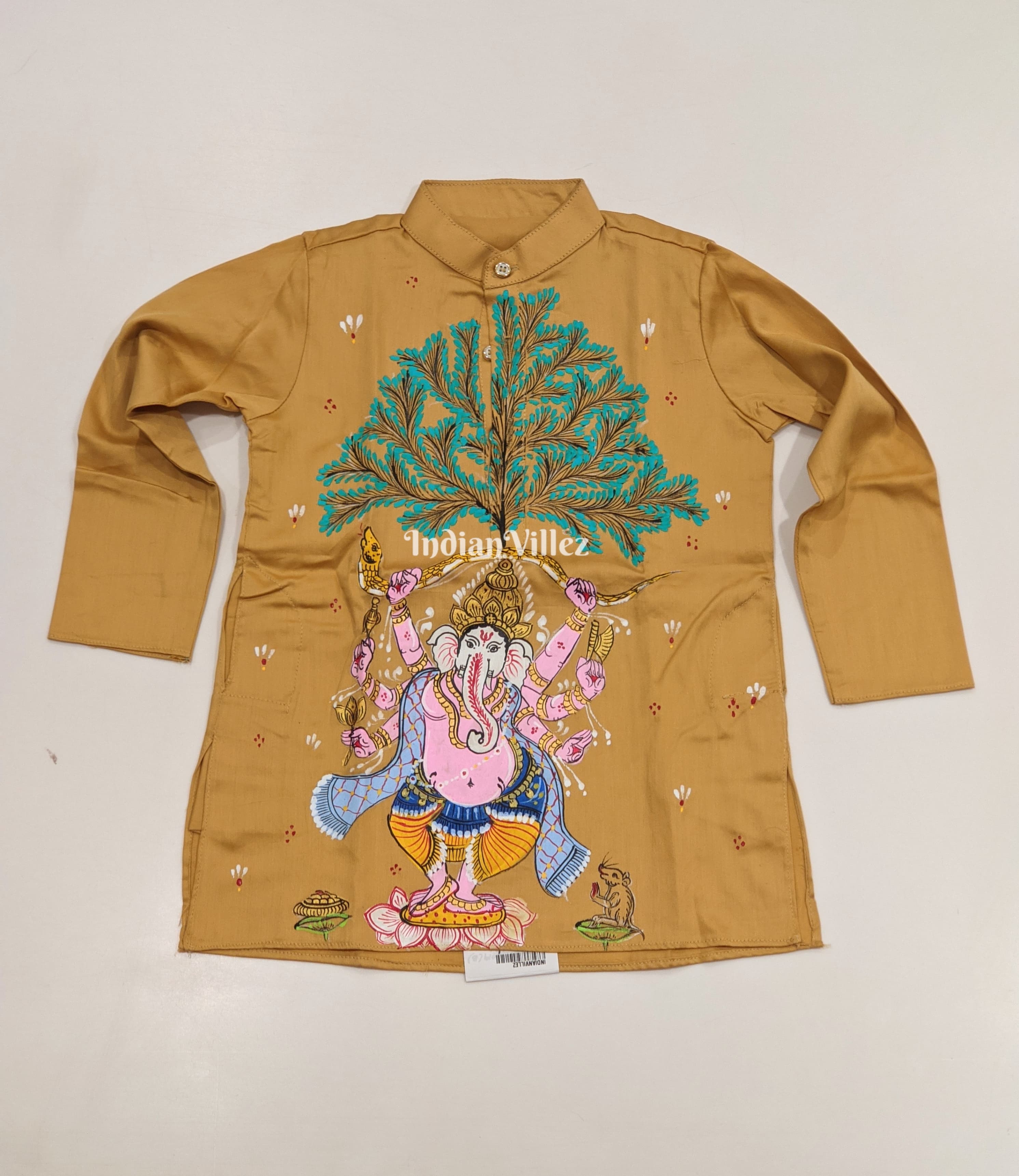 IndianVillèz Saffron Yellow Boys Ganesh Theme Pattachitra Kids Kurta & Pyjama Set - view 2