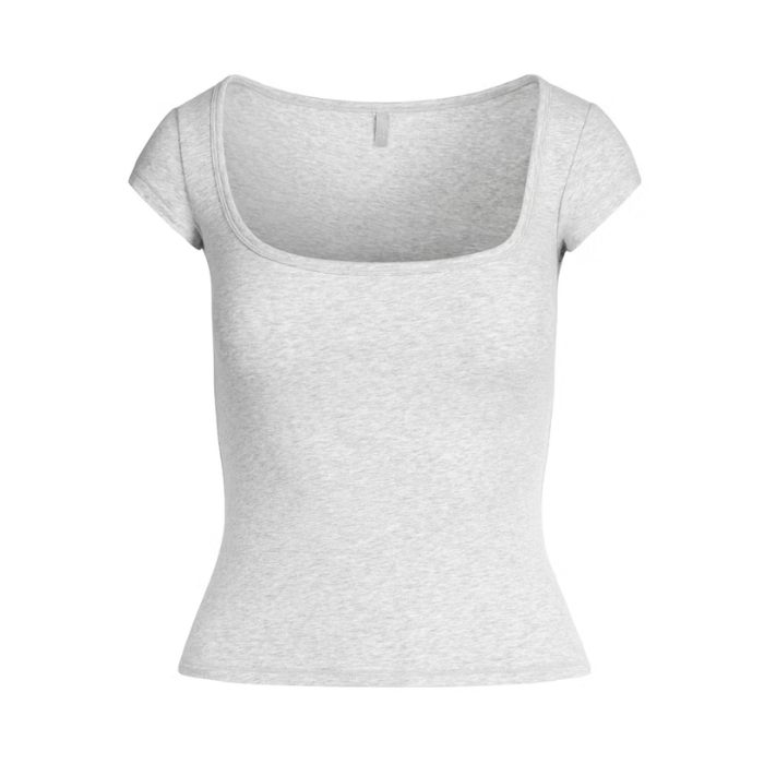 HYPE ELIXIR Skims Cotton Jersey Scoop Neck T-Shirt Light Heather Grey