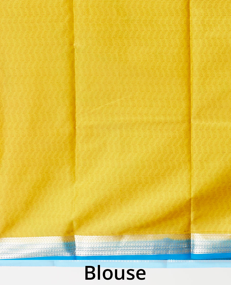 Pothys Yellow floral vine design printed silk saree with contrast striped zari border - view 4