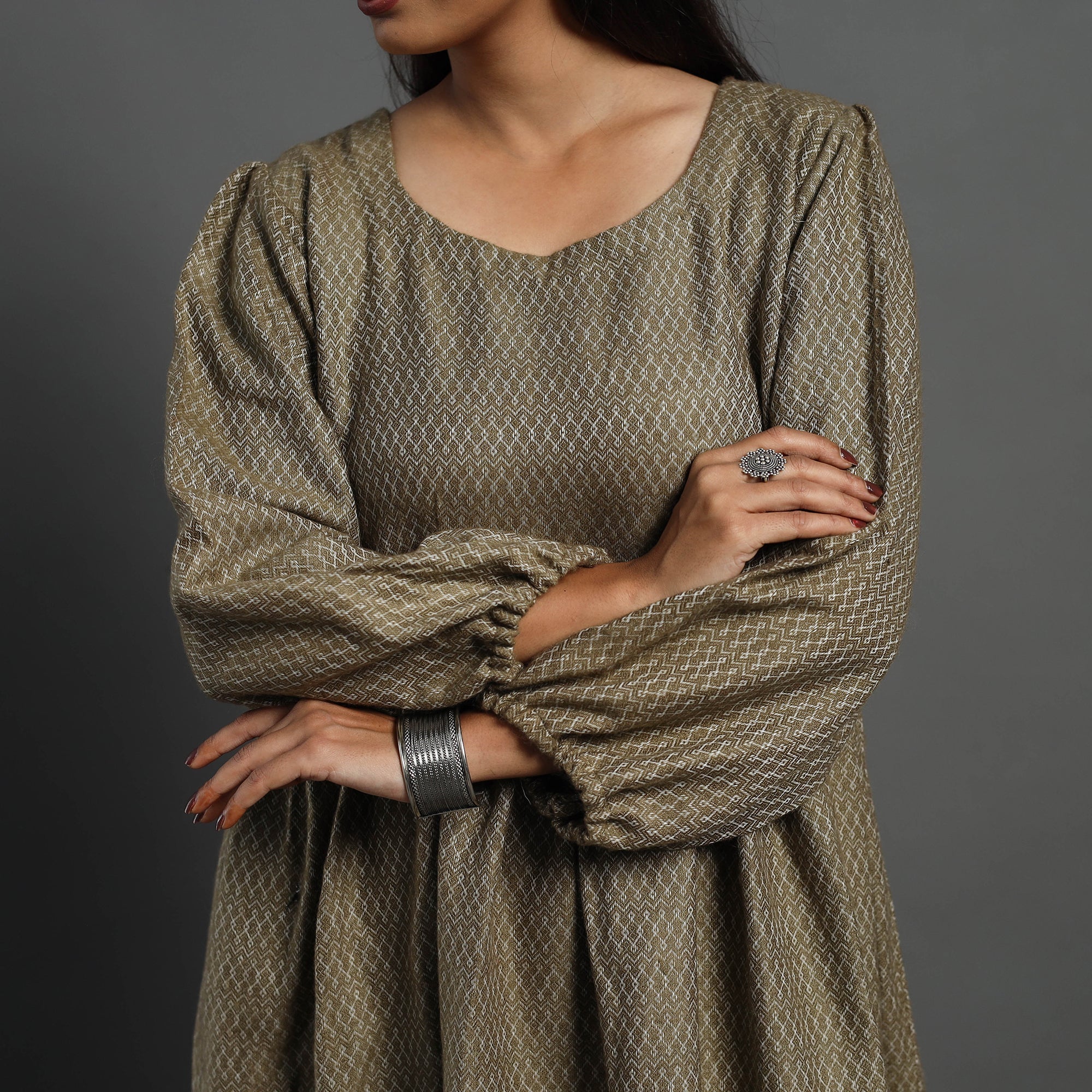 ITOKRI CASUALS Ananya Brown Plain Flared Woolen Dress 04 - view 5