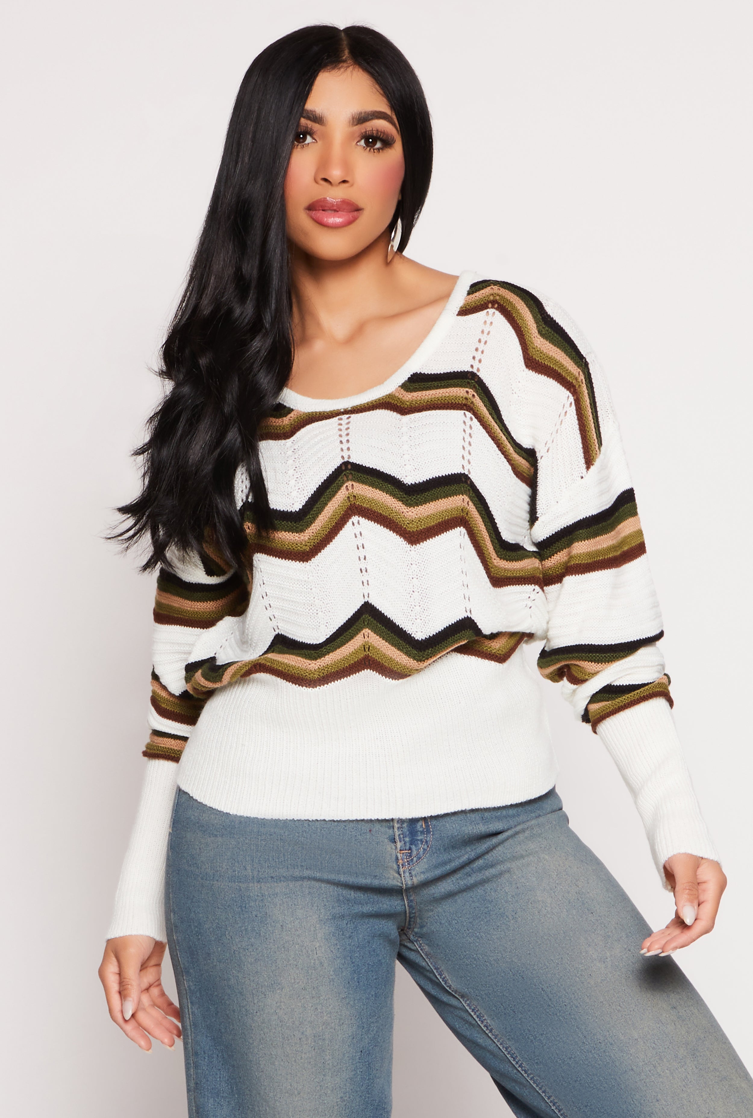Rainbow Shops Chevron Stripe Caged Back Sweater