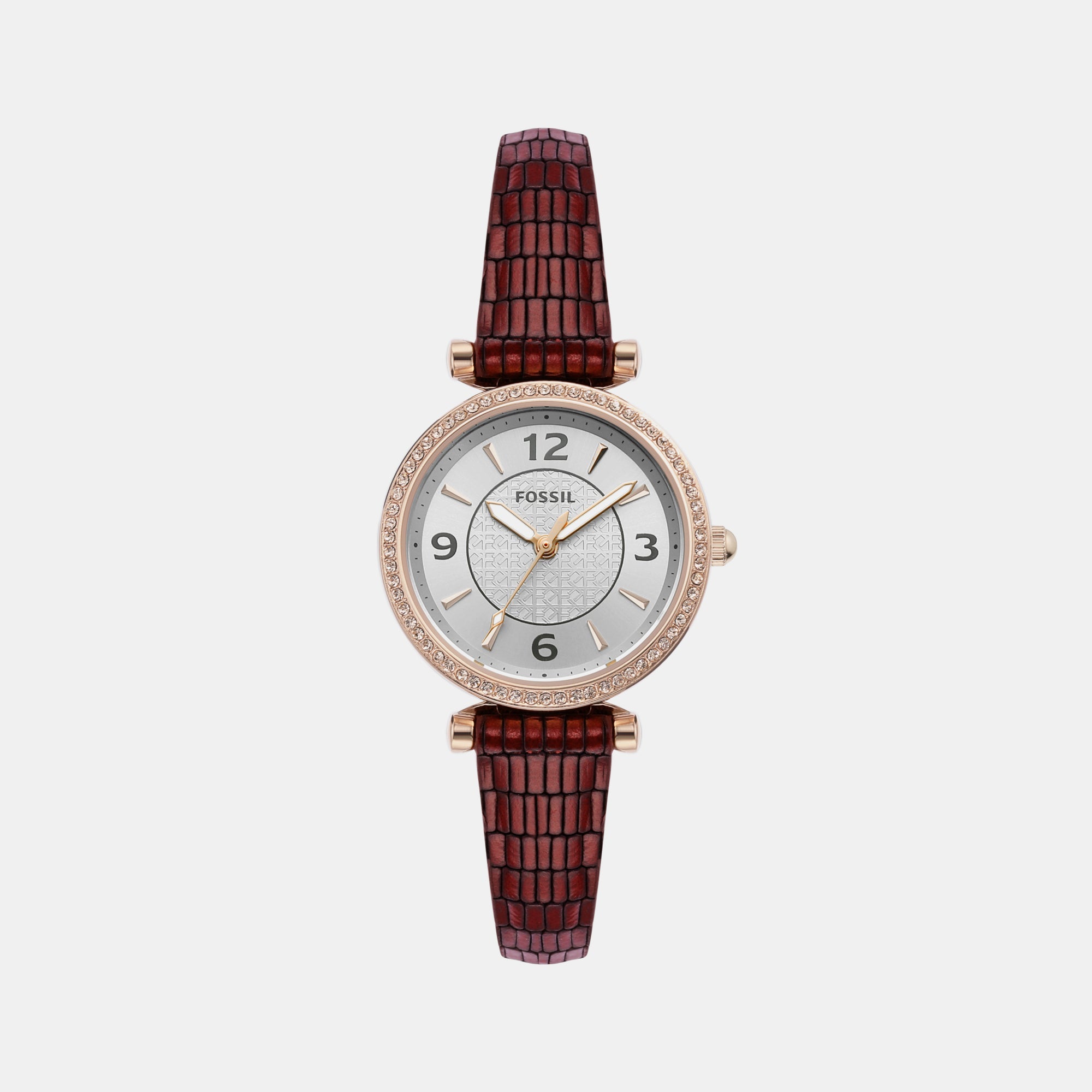 Fossil Carlie Women Quartz Rose Gold Dial Analog Leather Watch ES5296
