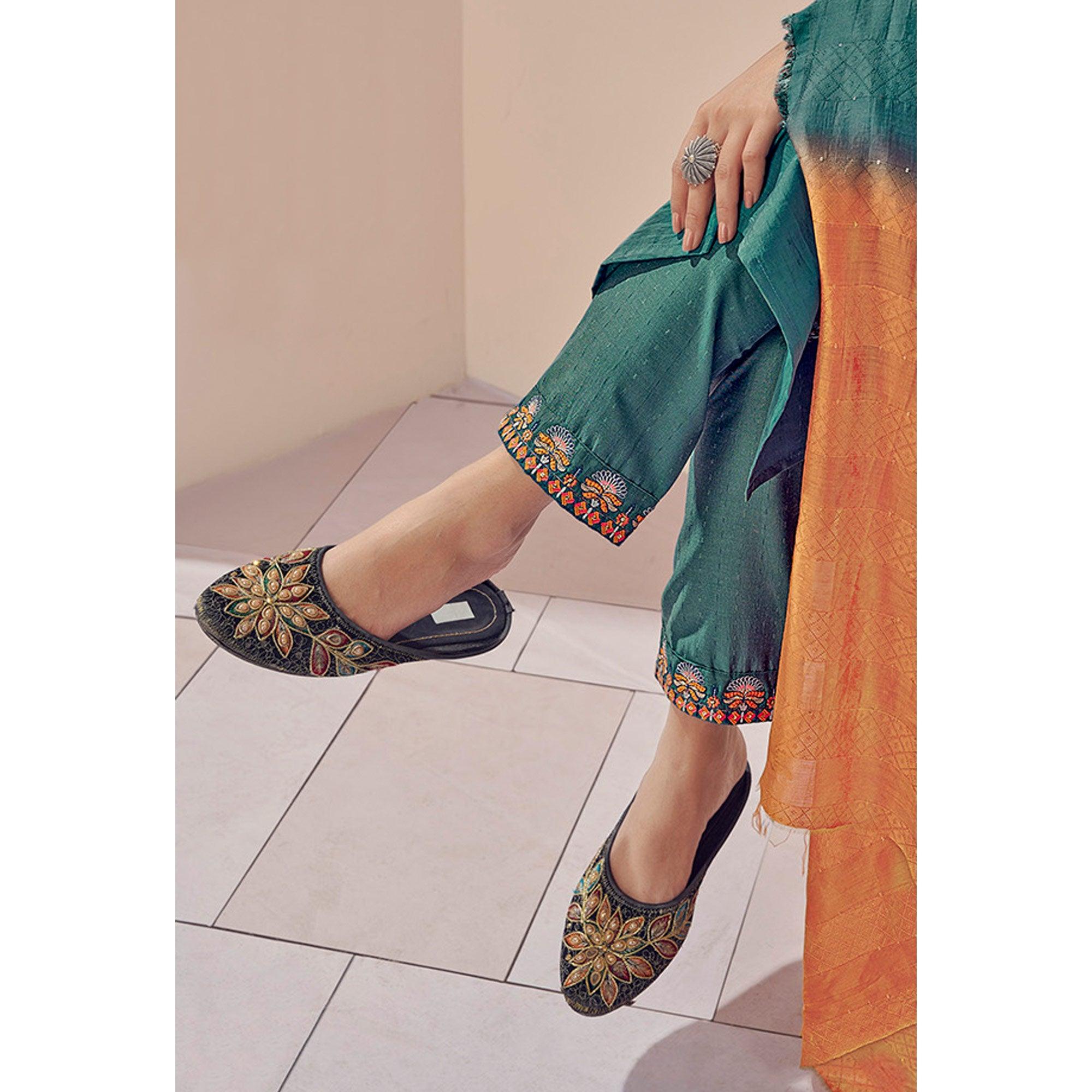 Peachmode Seller Morpich Embroidered With Embellished Chiffon Kurti Pant Set With Dupatta - view 4
