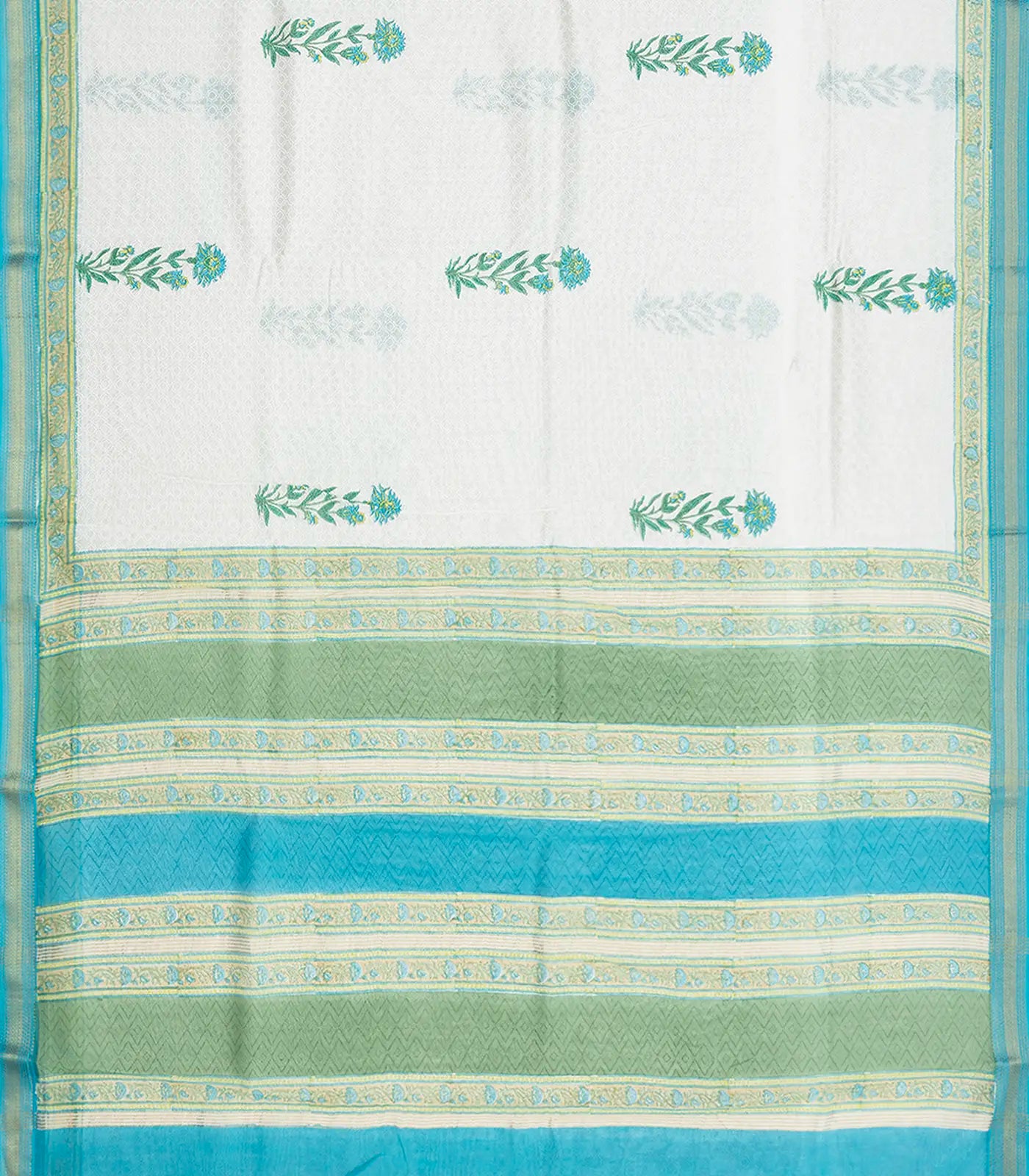 RmKV Off White Handloom Chanderi Cotton Saree With Printed Floral Motifs-Off White - view 2