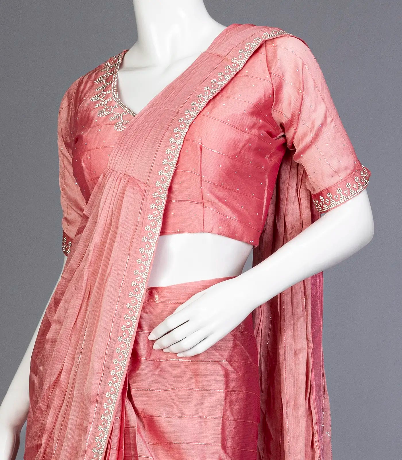 RmKV Peach Ready to Wear Chiffon Saree With Embroidery - view 2