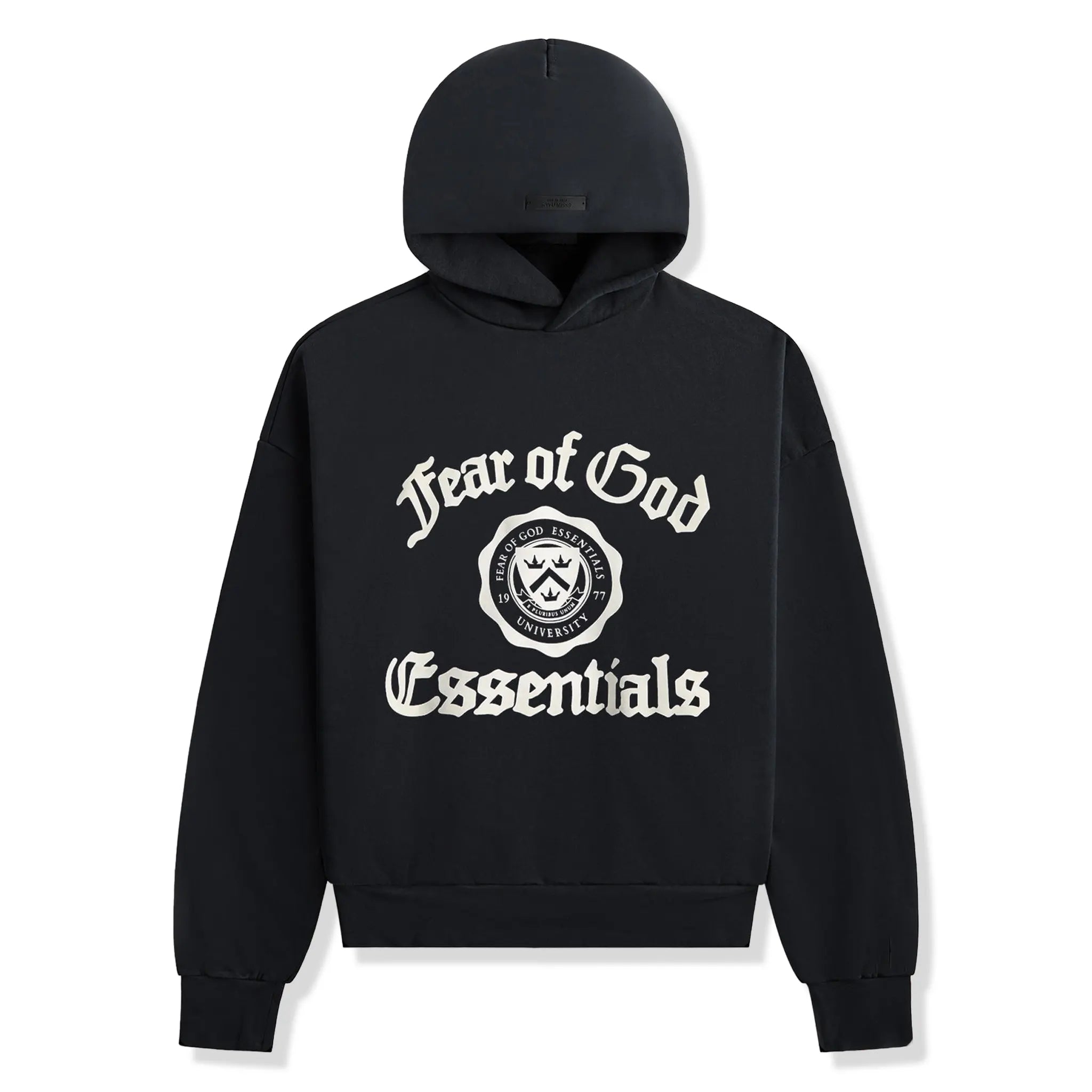 Fear Of God Essentials Heavy Fleece Vintage Shrunken Black Hoodie (FW24)