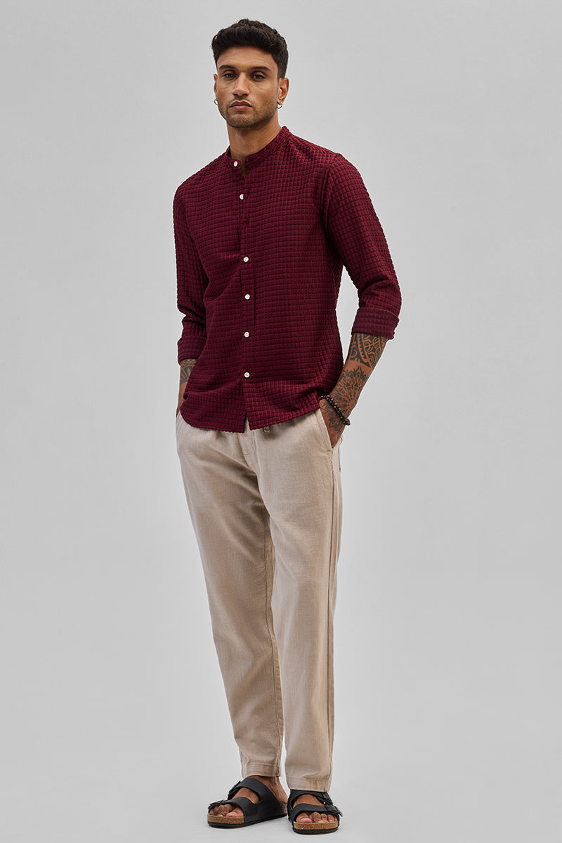 SNITCH Maroon Textured Mandarin Shirt - view 3