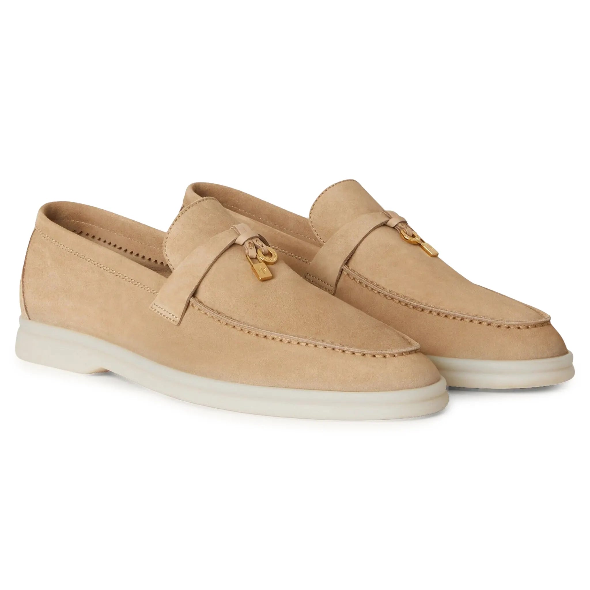 Loro Piana Summer Charms Suede Sandstone Loafers - view 2