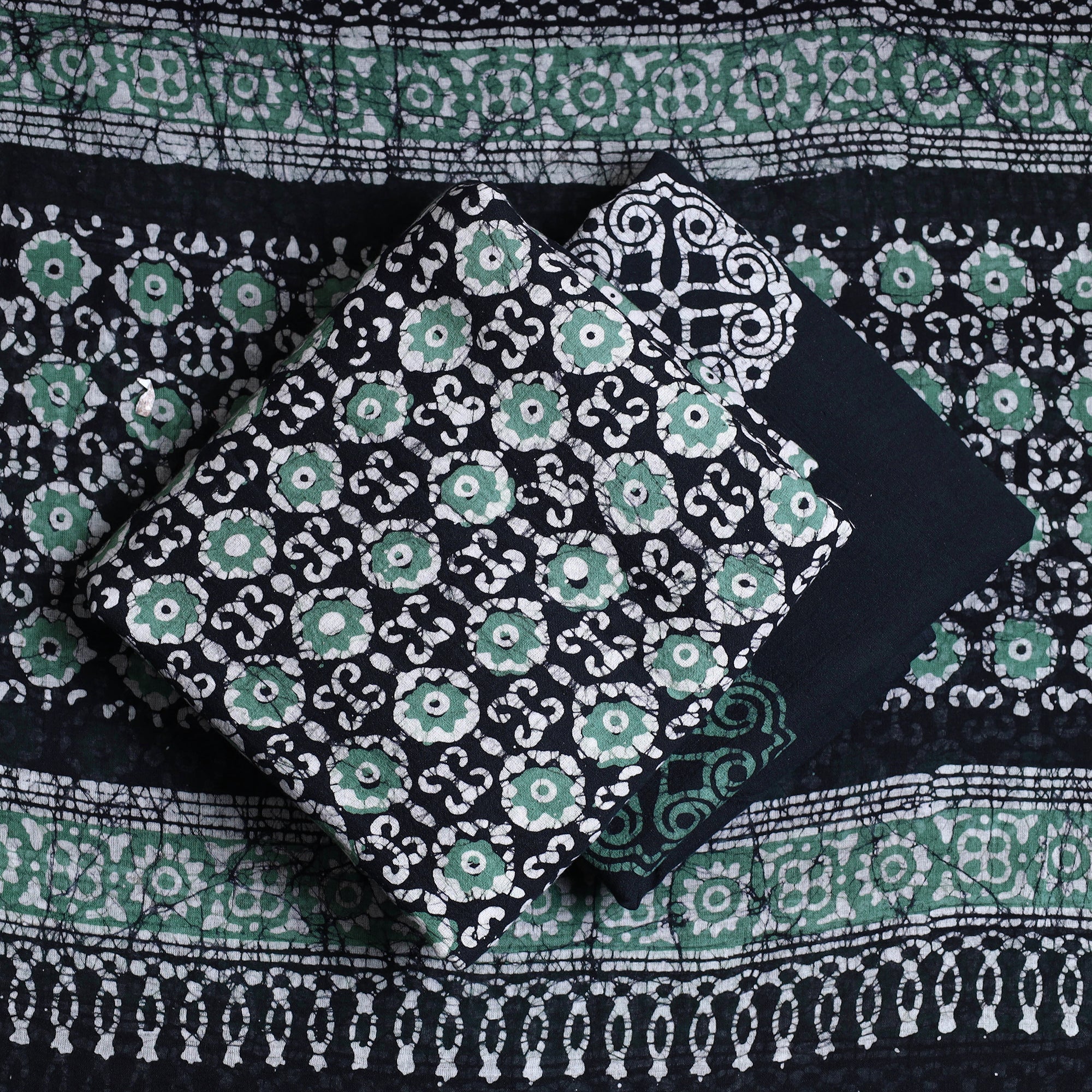 KACHCHH JI CHHAAP Black - 3pc Cotton Kutch Batik Print Dress Material - view 2